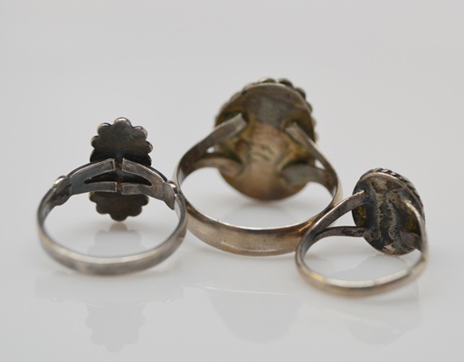 Three Native American Style Sterling Silver Turquoise Rings