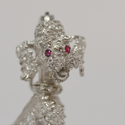 Vintage 14K White Gold and Ruby Poodle Brooch/Pendant