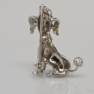 Vintage 14K White Gold and Ruby Poodle Brooch/Pendant