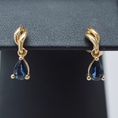 14K Yellow Gold Sapphire Dangle Pierced Earrings