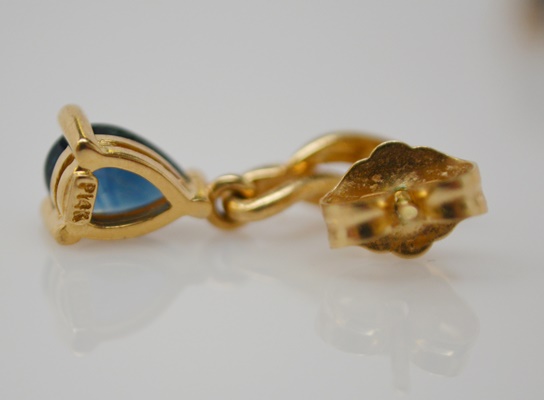 14K Yellow Gold Sapphire Dangle Pierced Earrings