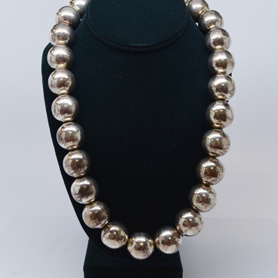 Vintage Mexican Sterling Silver Beaded Necklace