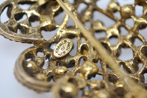 Kramer of New York Vintage Rhinestone Brooch and Clip-On Earring Set