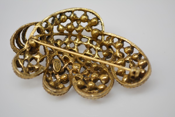 Kramer of New York Vintage Rhinestone Brooch and Clip-On Earring Set