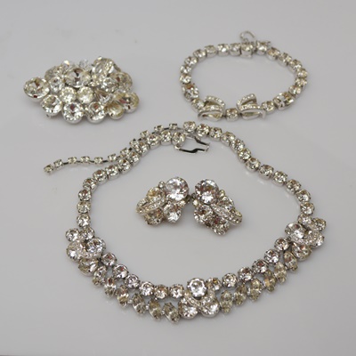 Eisenberg Circa 1950s Vintage "Headlight" Rhinestone Jewelry Set With Original Box