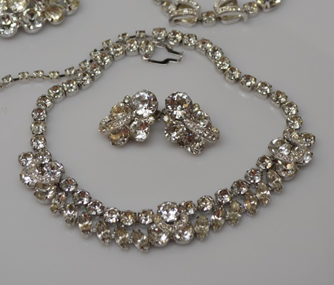 Eisenberg Circa 1950s Vintage "Headlight" Rhinestone Jewelry Set With Original Box