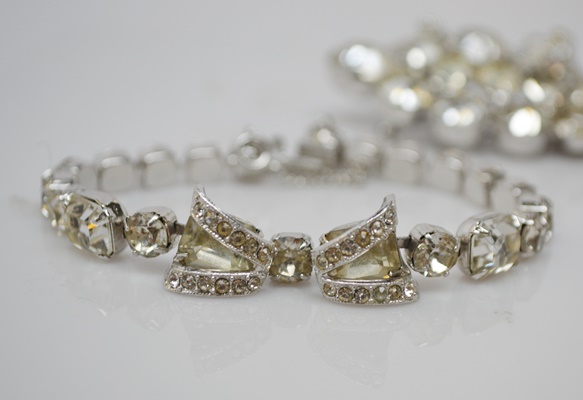 Eisenberg Circa 1950s Vintage "Headlight" Rhinestone Jewelry Set With Original Box