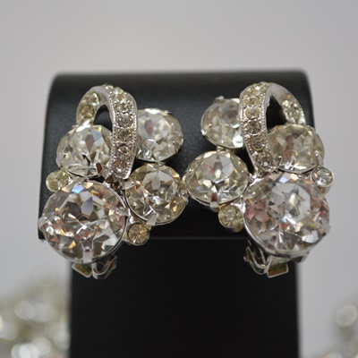 Eisenberg Circa 1950s Vintage "Headlight" Rhinestone Jewelry Set With Original Box