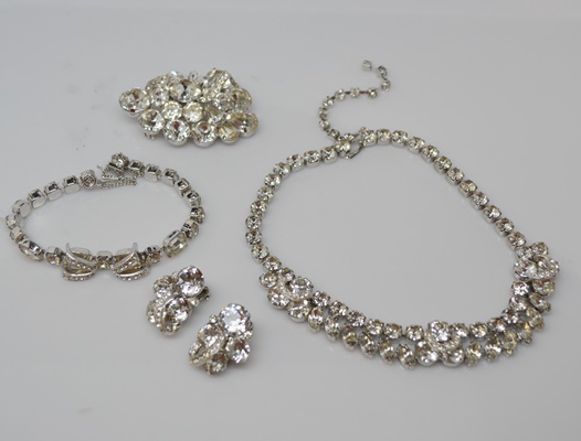 Eisenberg Circa 1950s Vintage "Headlight" Rhinestone Jewelry Set With Original Box