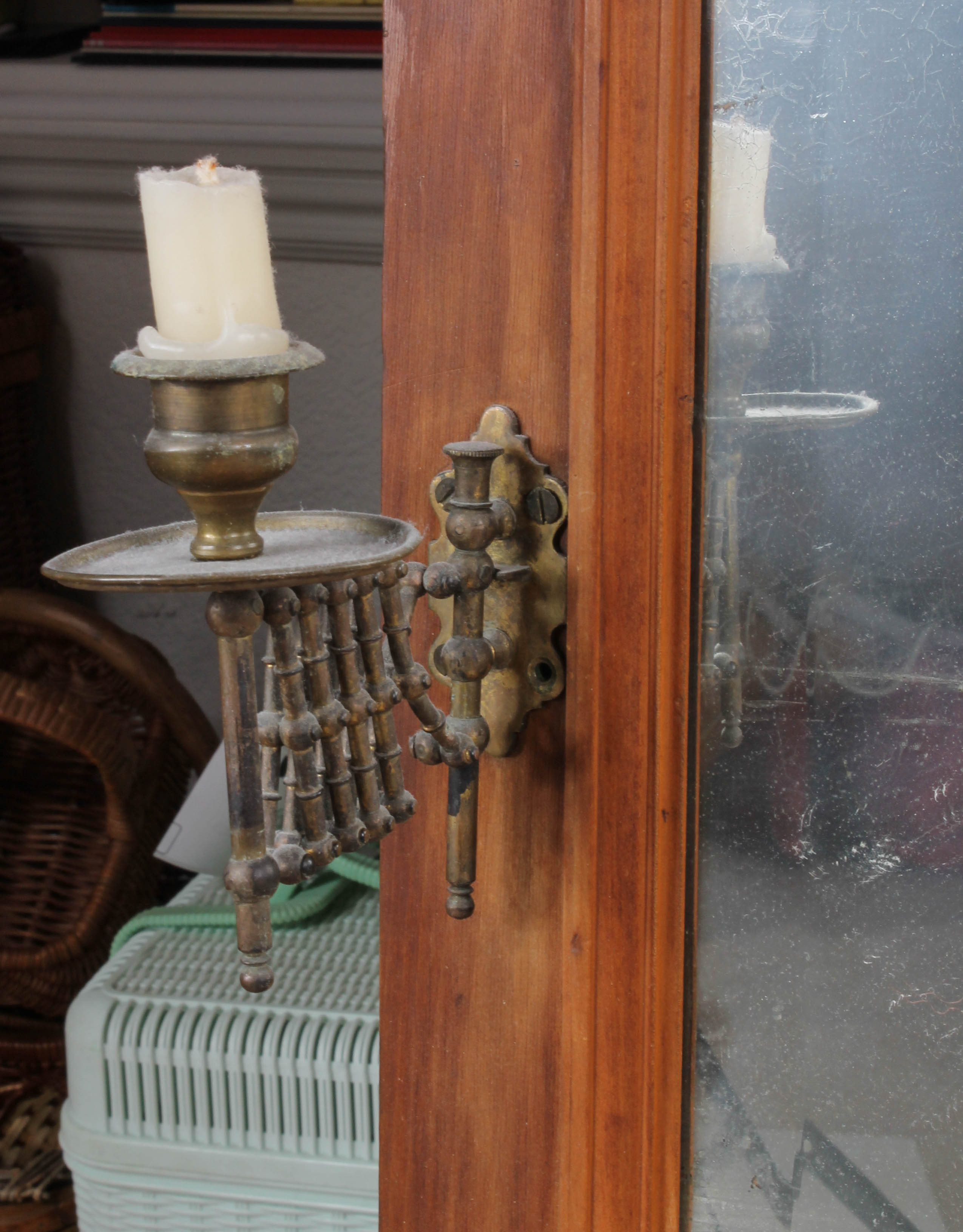 Antique Dresser Mirror with Brass Candle Holders and Villeroy & Boch Tiles
