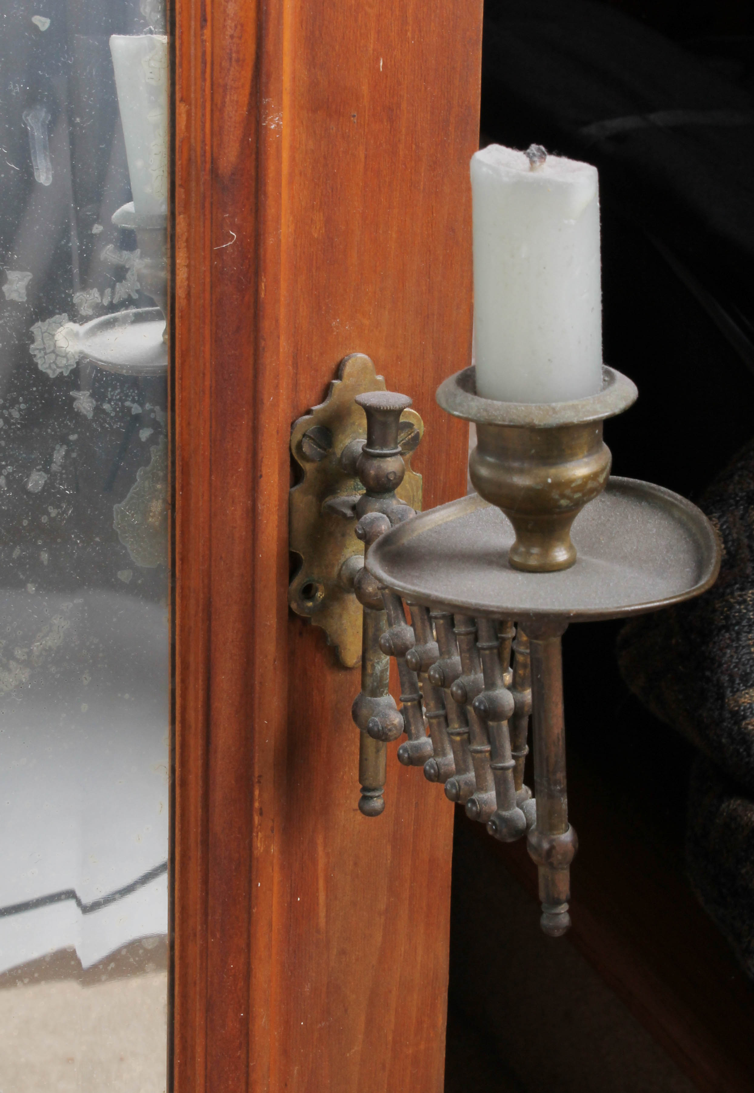 Antique Dresser Mirror with Brass Candle Holders and Villeroy & Boch Tiles