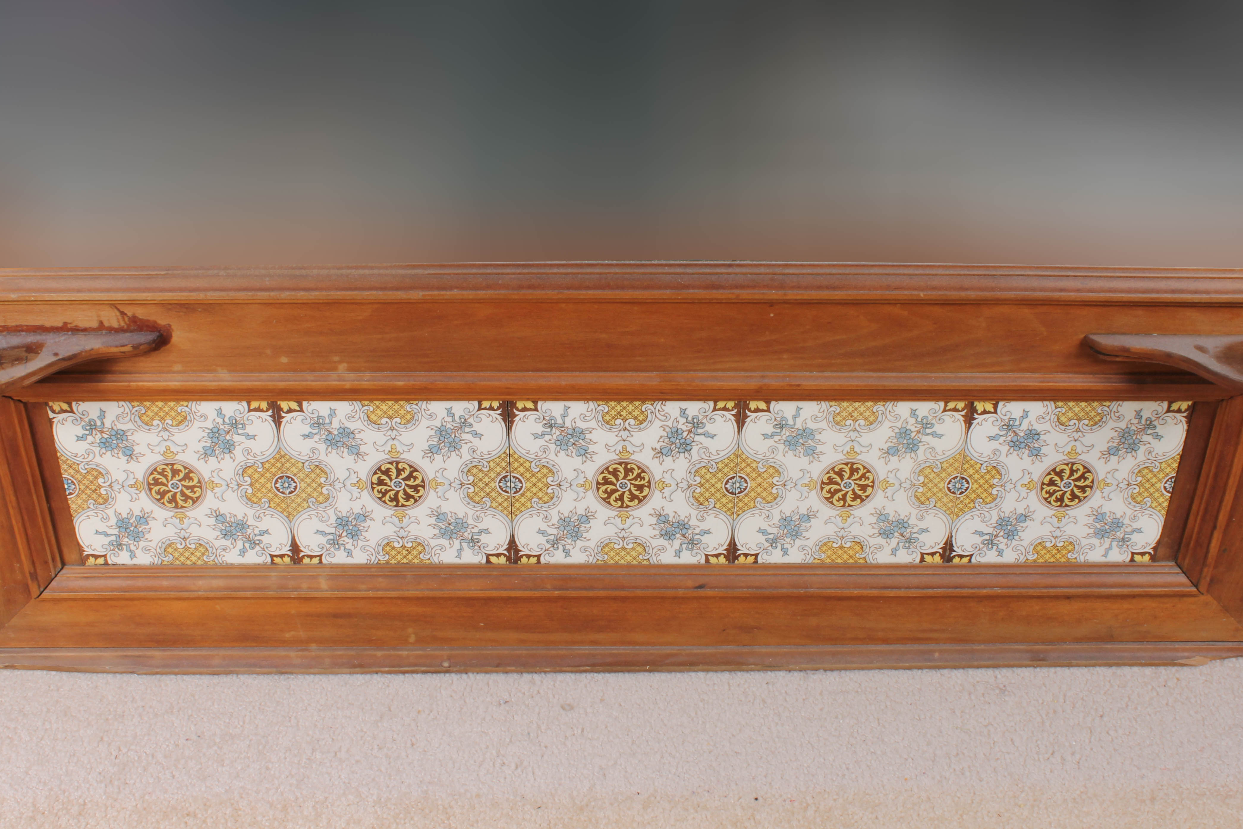 Antique Dresser Mirror with Brass Candle Holders and Villeroy & Boch Tiles