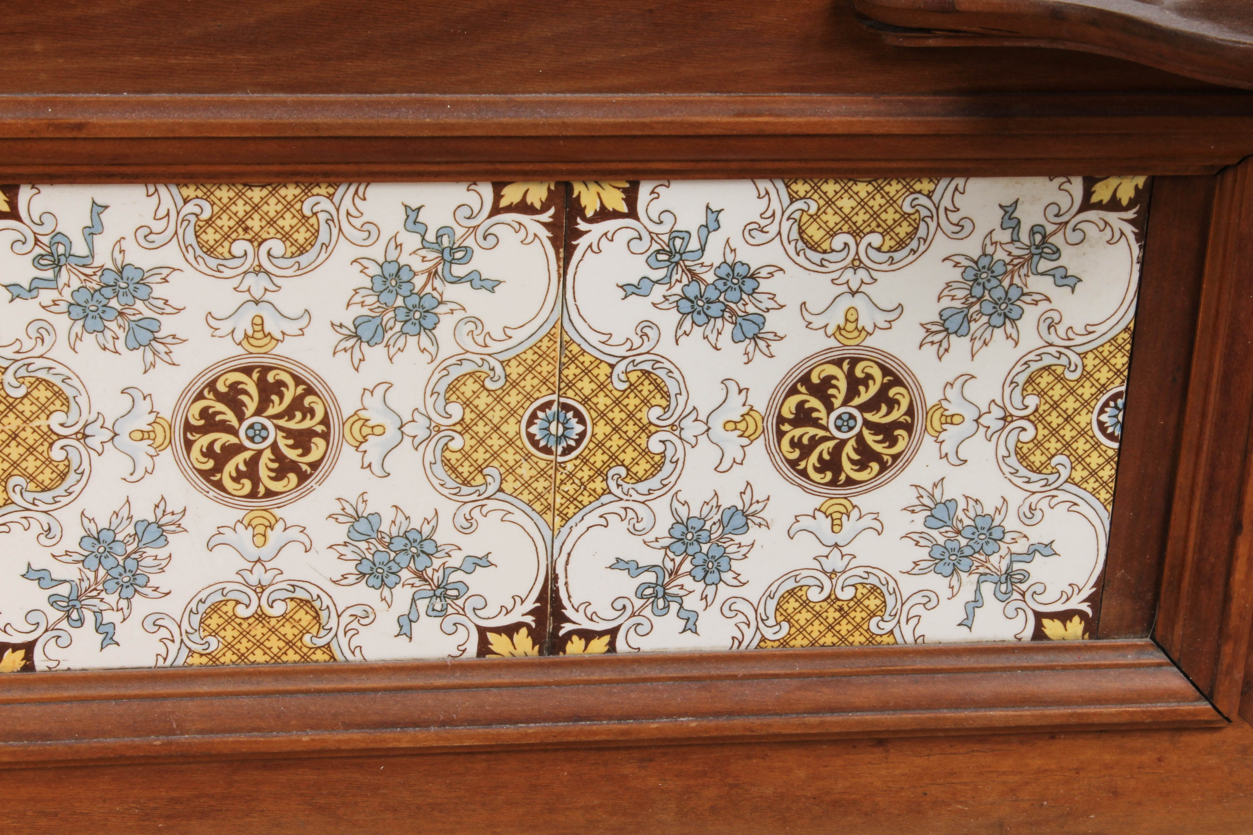 Antique Dresser Mirror with Brass Candle Holders and Villeroy & Boch Tiles