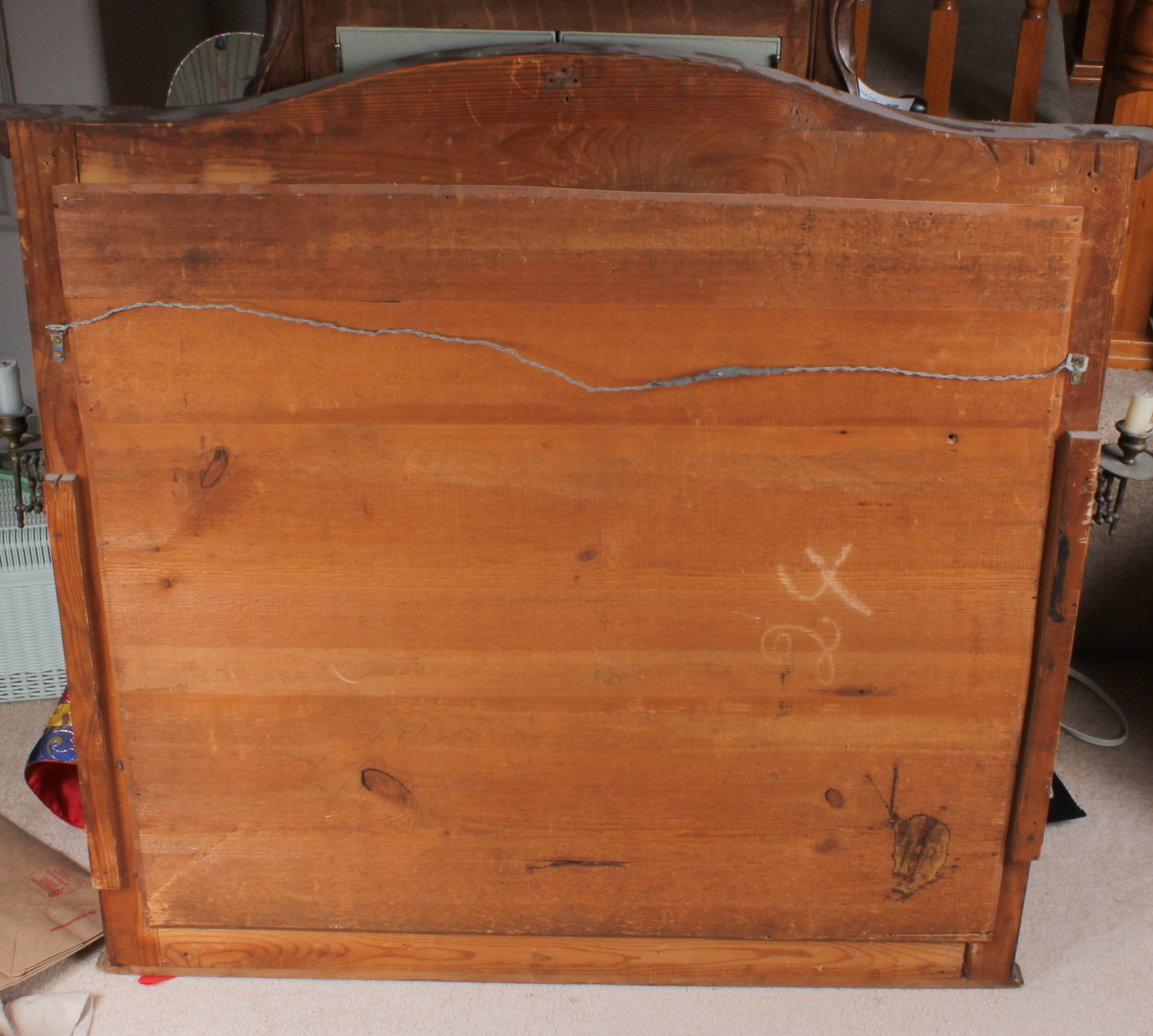 Antique Dresser Mirror with Brass Candle Holders and Villeroy & Boch Tiles