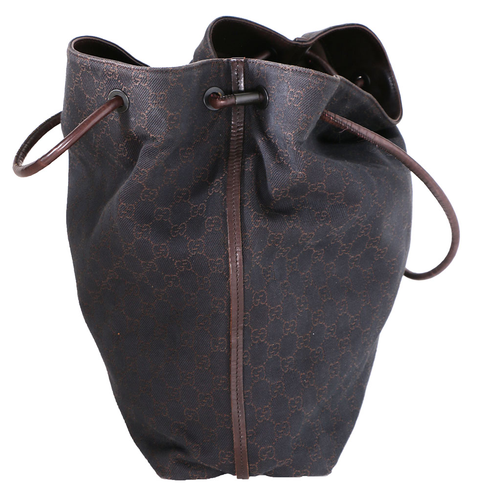 Gucci Monogrammed Canvas Drawstring Hobo Bag