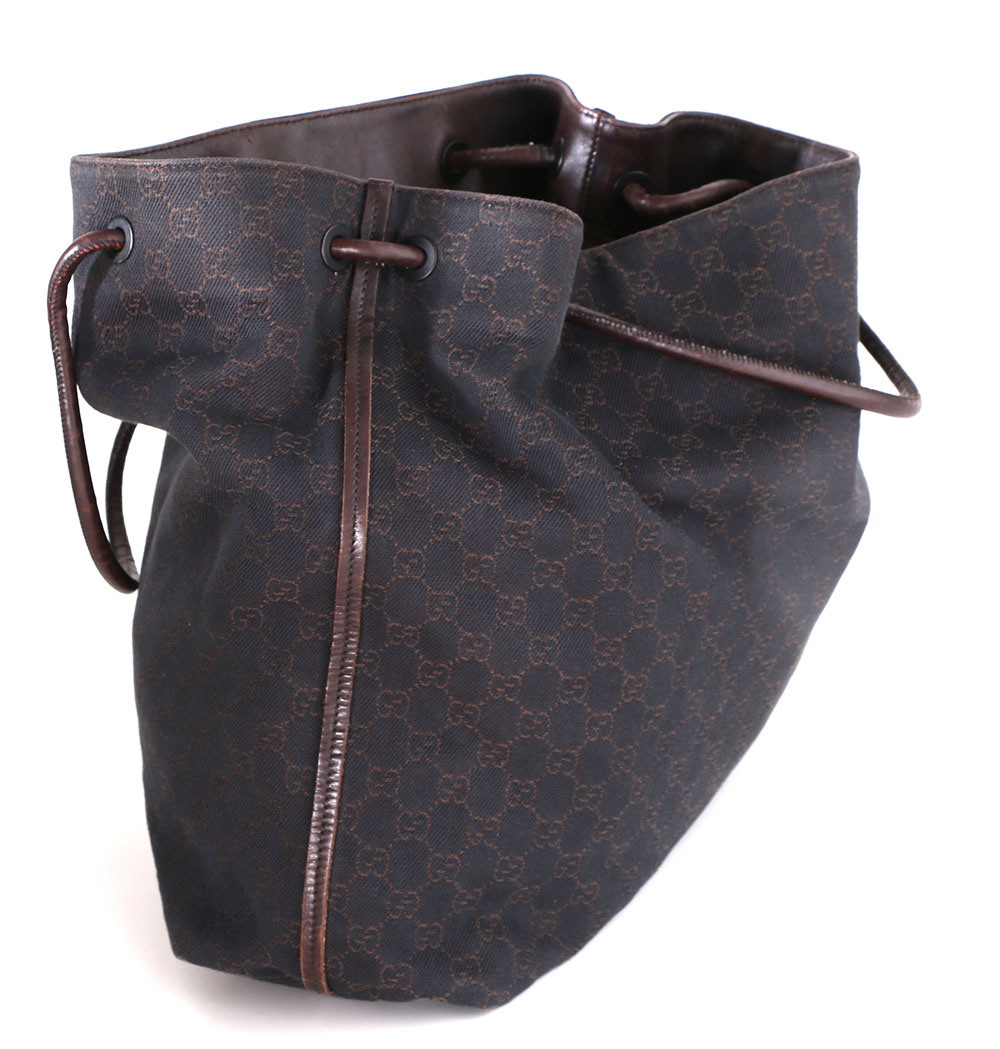 Gucci Monogrammed Canvas Drawstring Hobo Bag