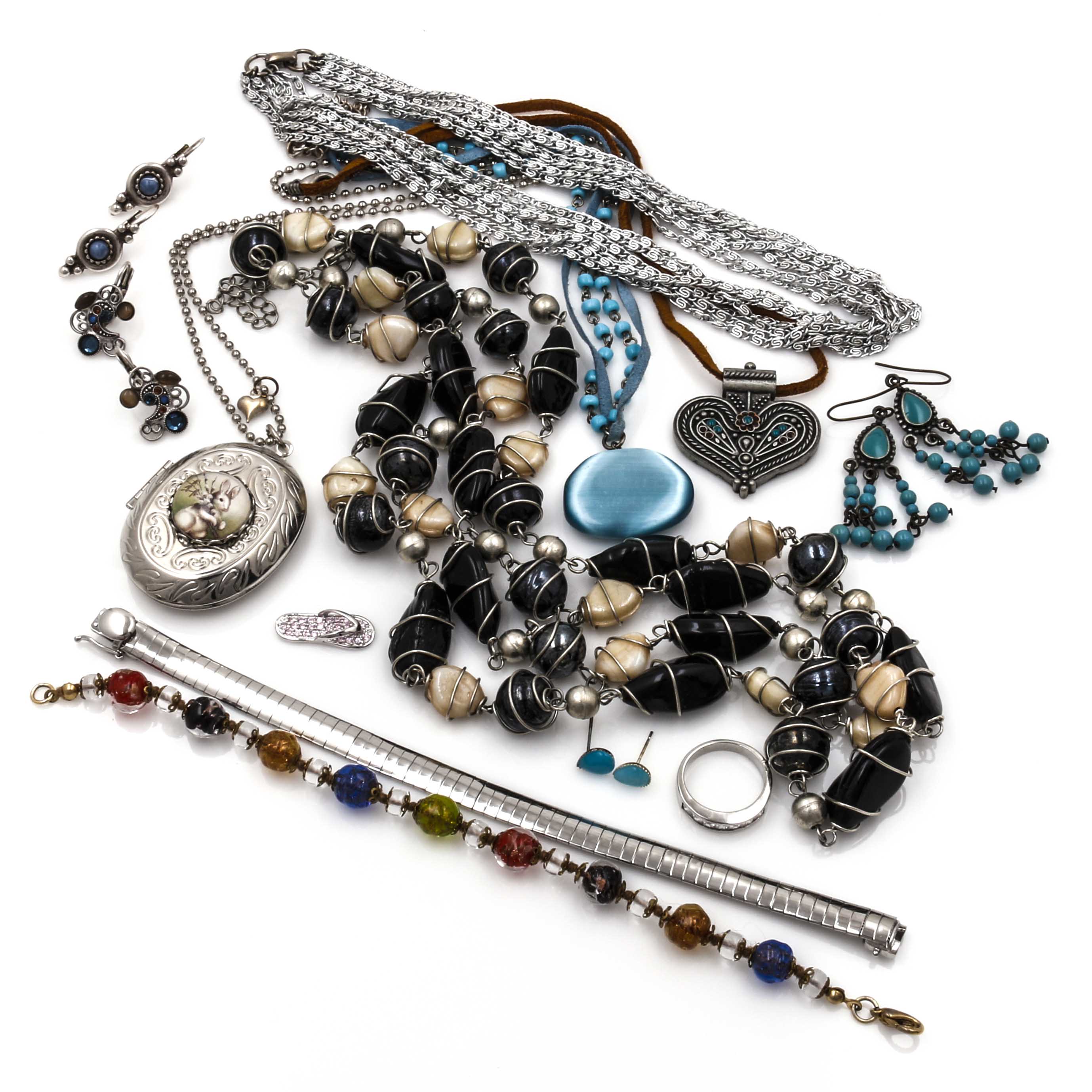 Silver Tone Assortment of Costume Jewelry