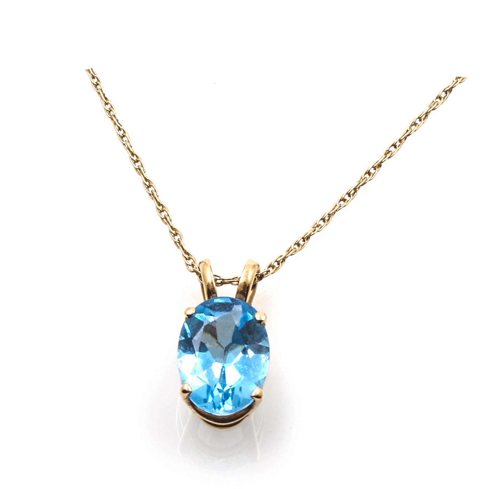 14K Yellow Gold Blue Topaz Pendant Necklace