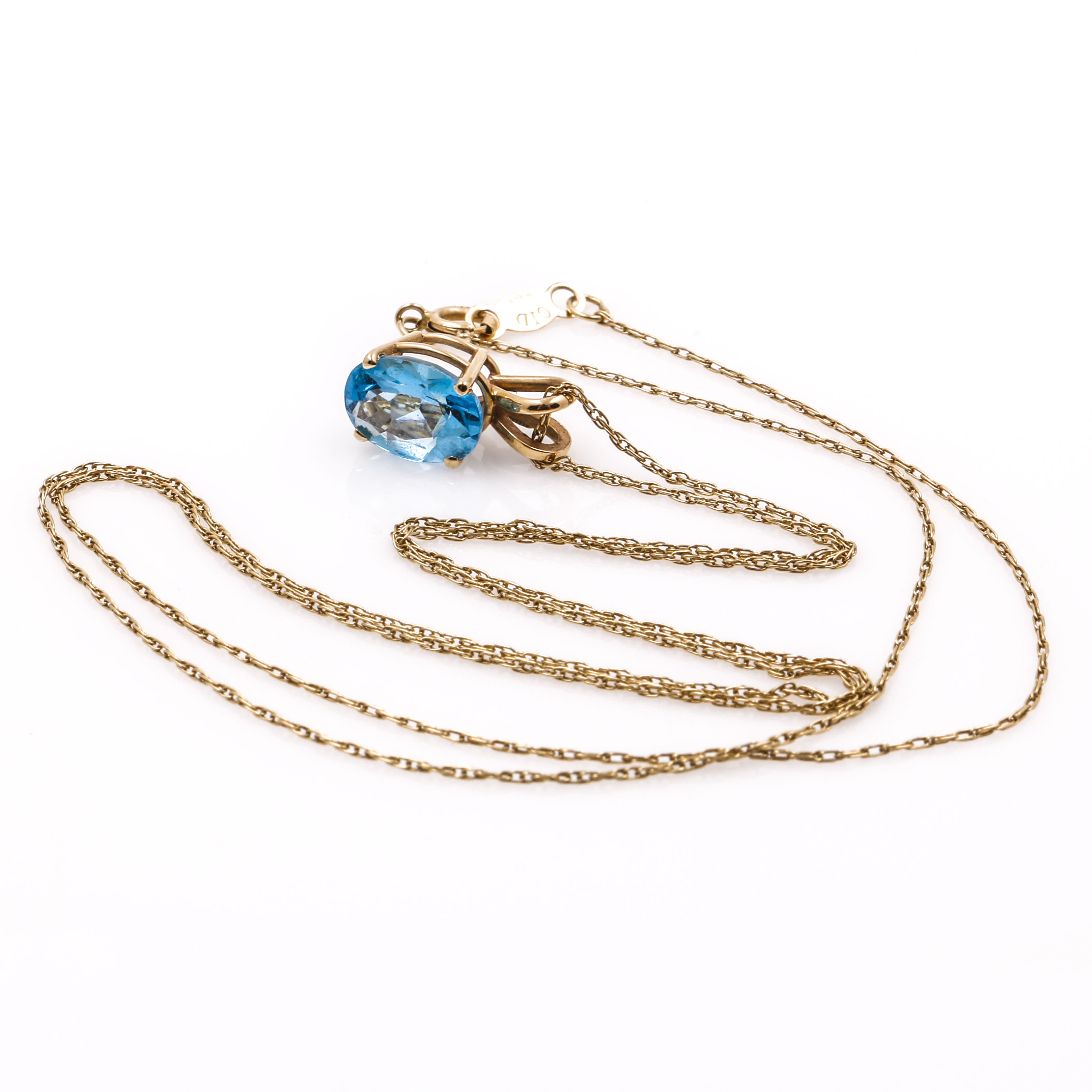 14K Yellow Gold Blue Topaz Pendant Necklace