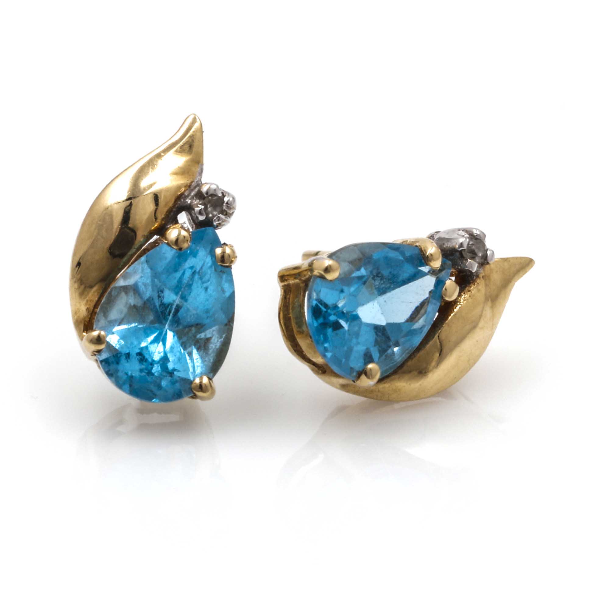 10K Yellow Gold Blue Topaz and Diamond Earrings