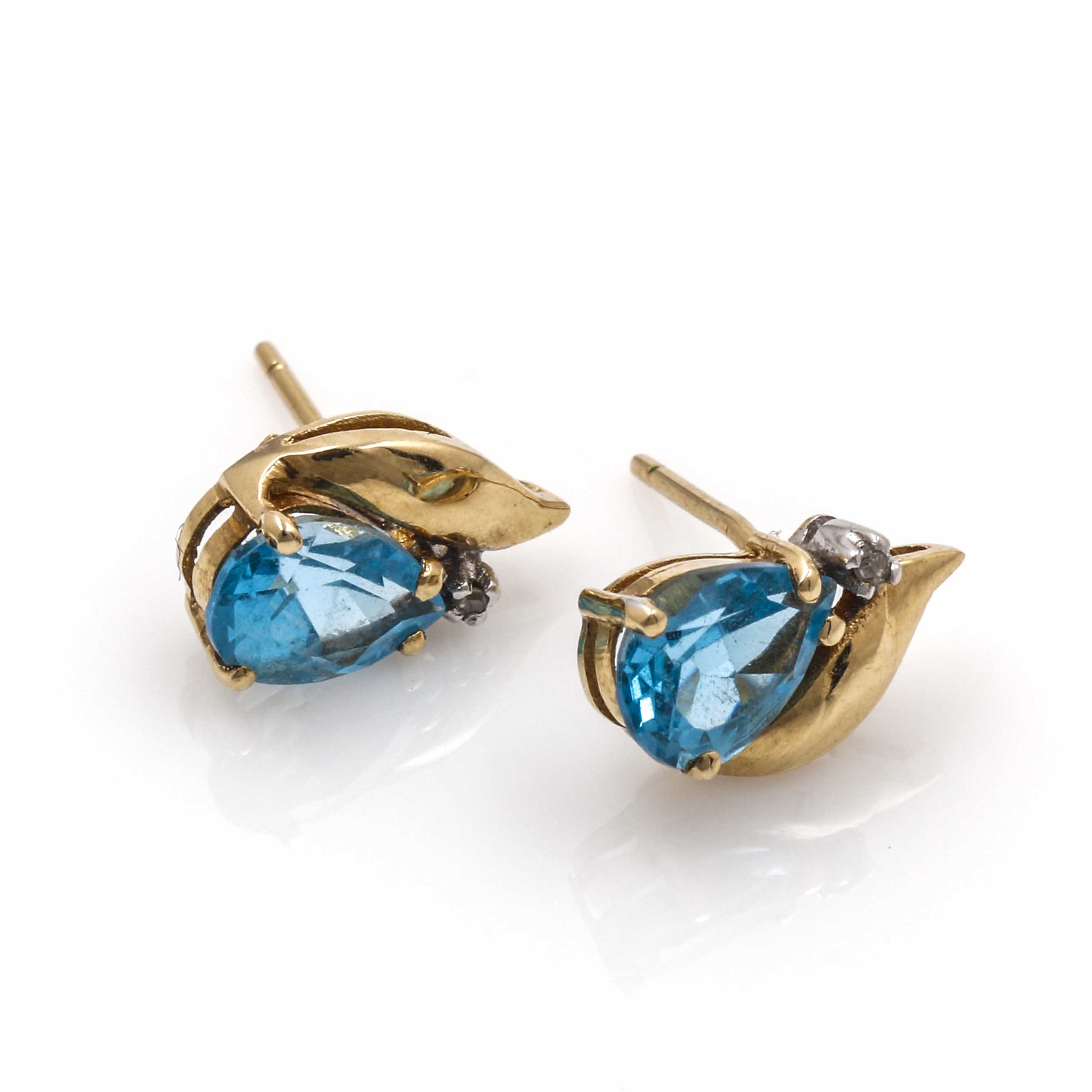 10K Yellow Gold Blue Topaz and Diamond Earrings