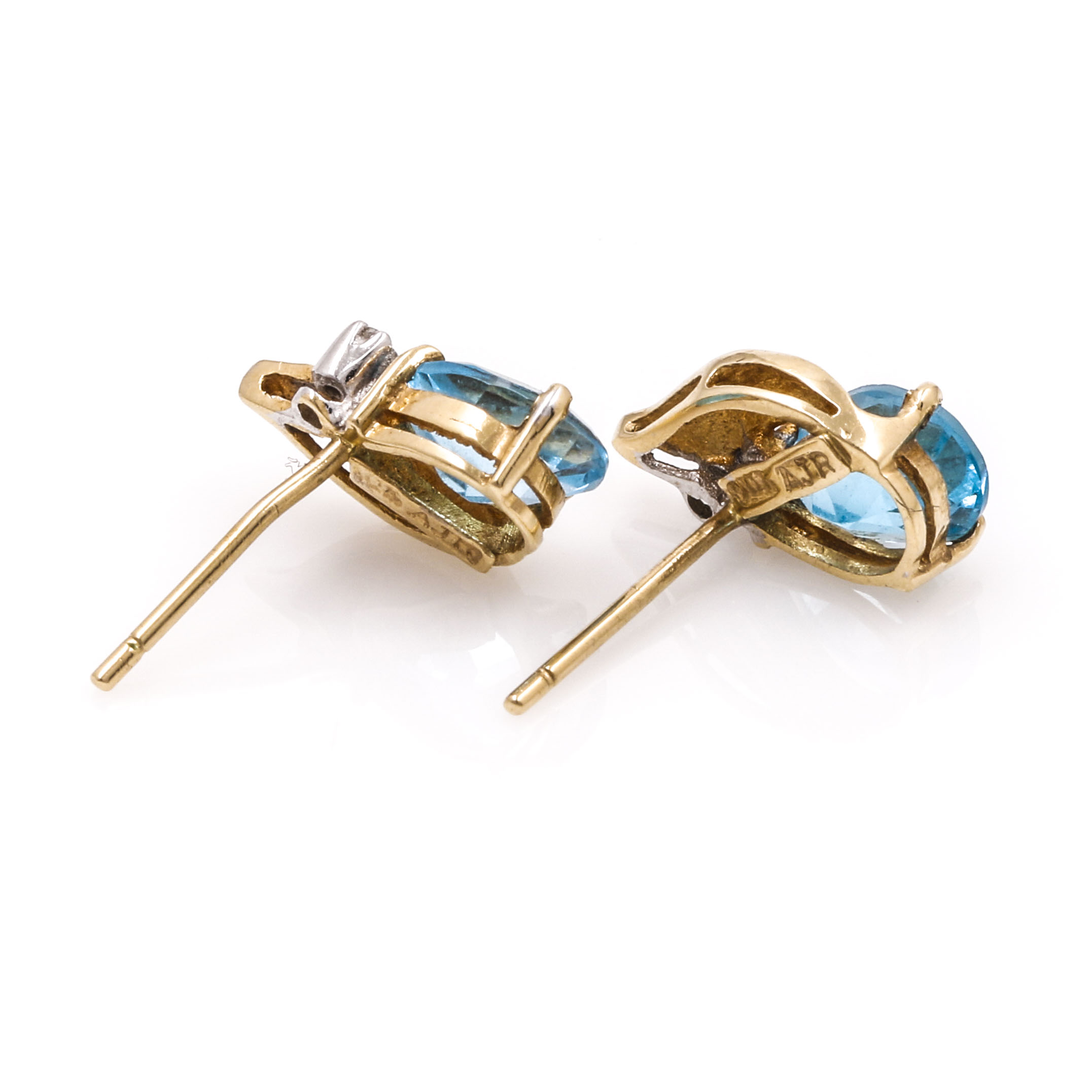 10K Yellow Gold Blue Topaz and Diamond Earrings
