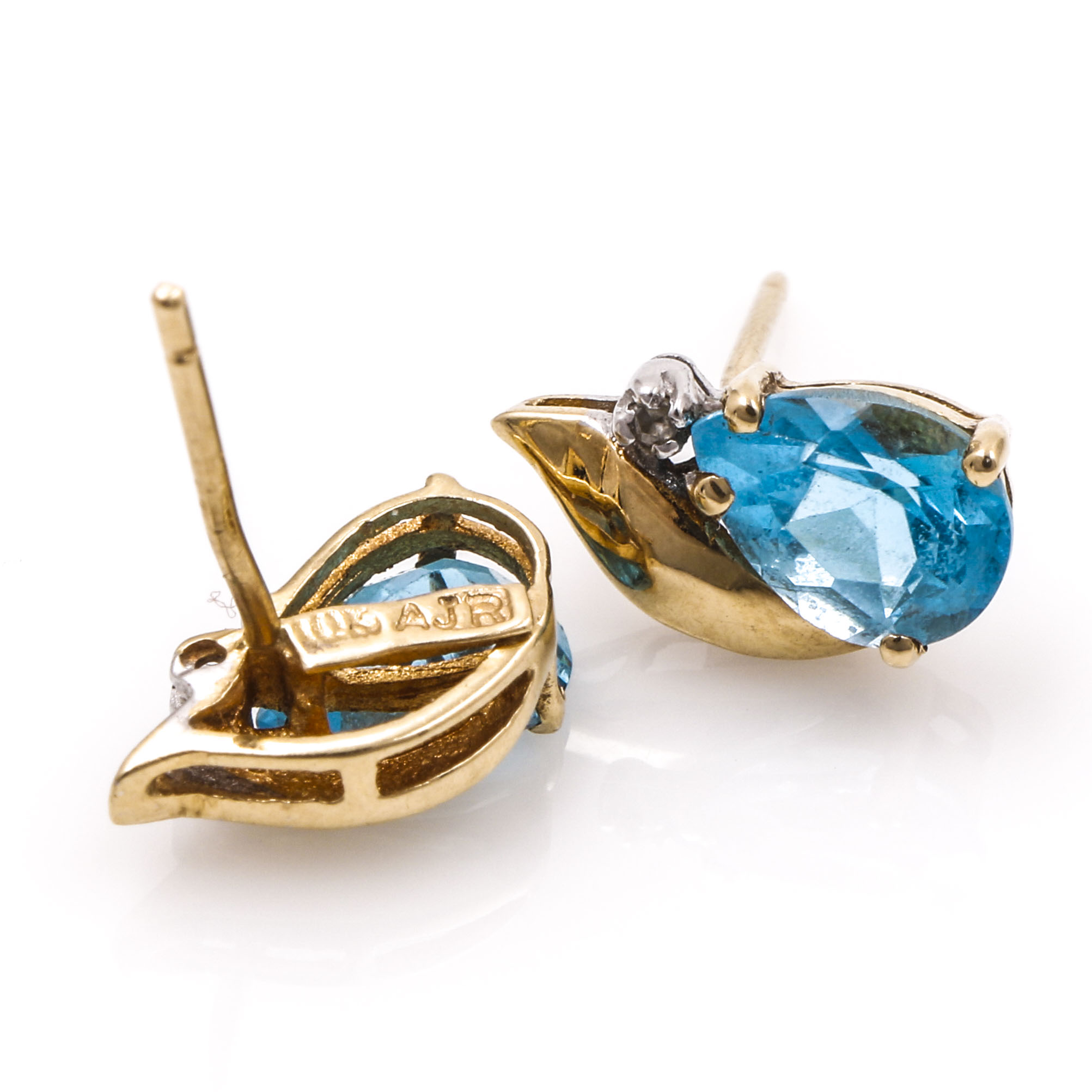 10K Yellow Gold Blue Topaz and Diamond Earrings