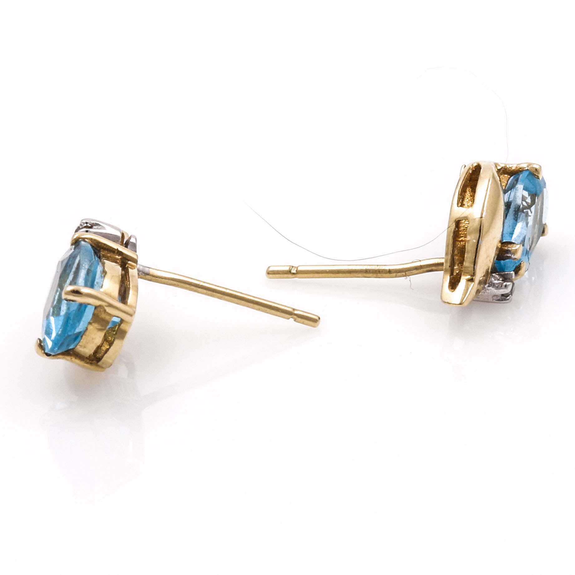10K Yellow Gold Blue Topaz and Diamond Earrings