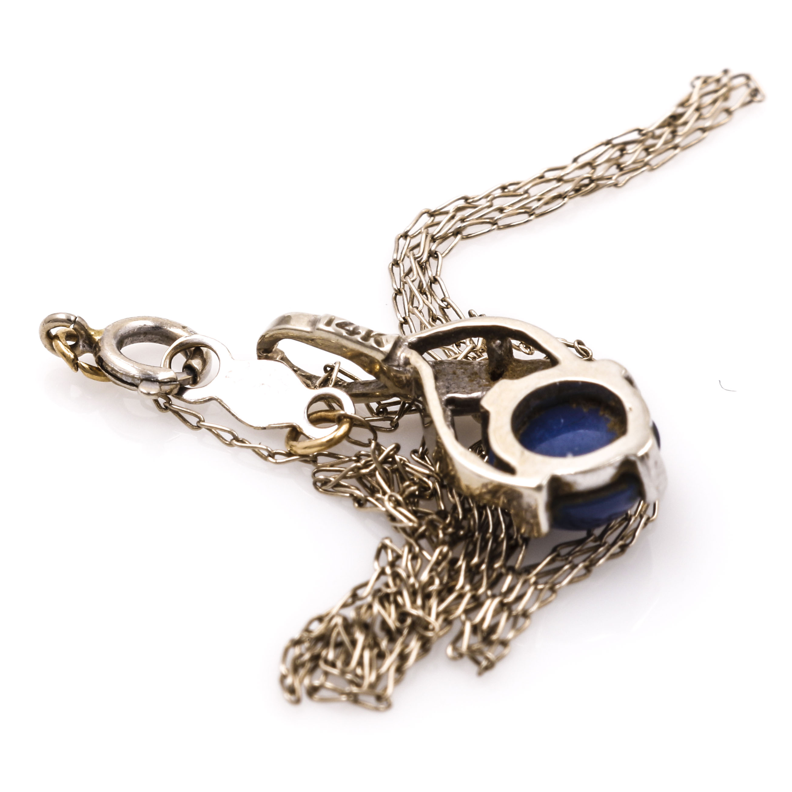 14K White Gold Blue Star Sapphire and Diamond Necklace