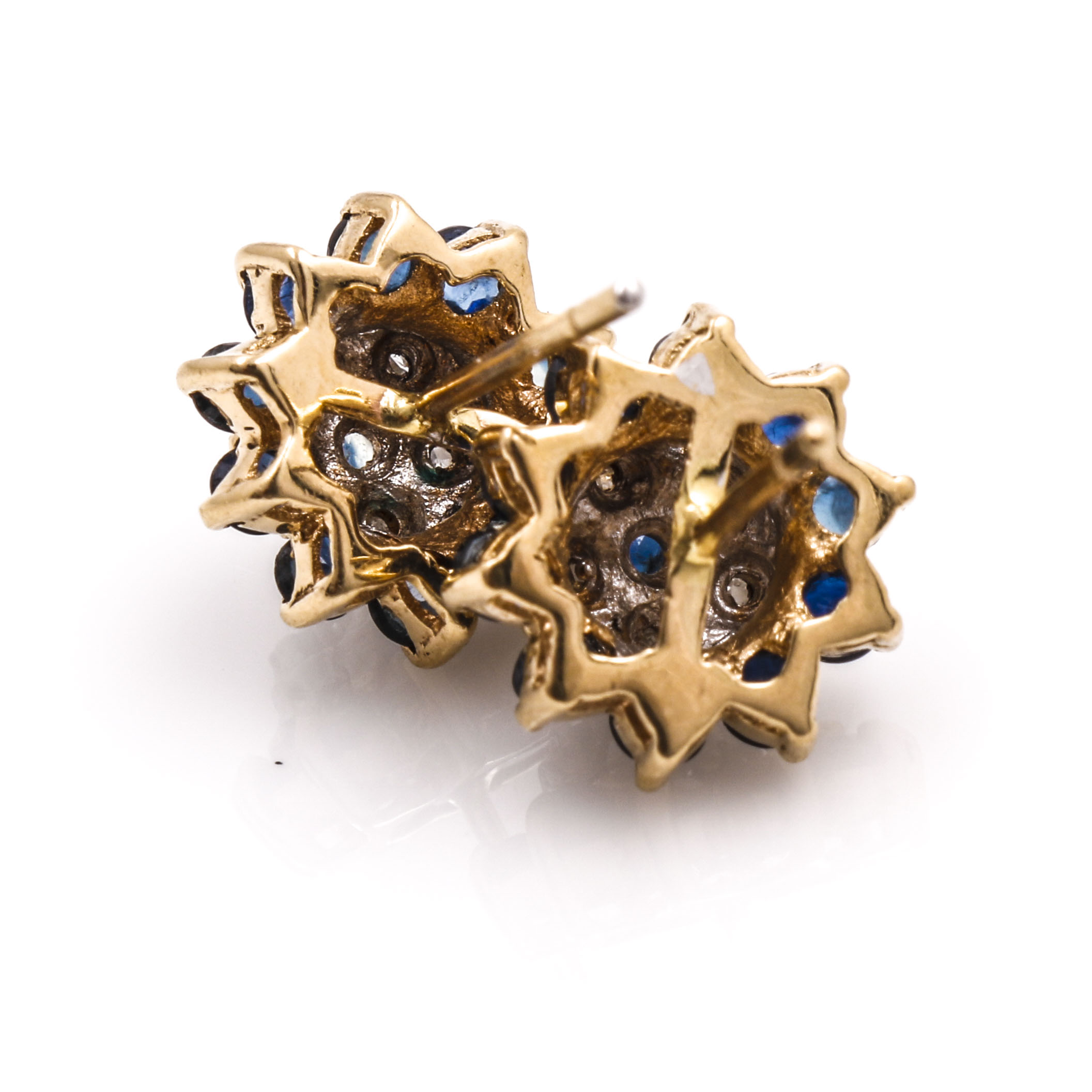 14K Yellow Gold Sapphire and Diamond Floral Earrings