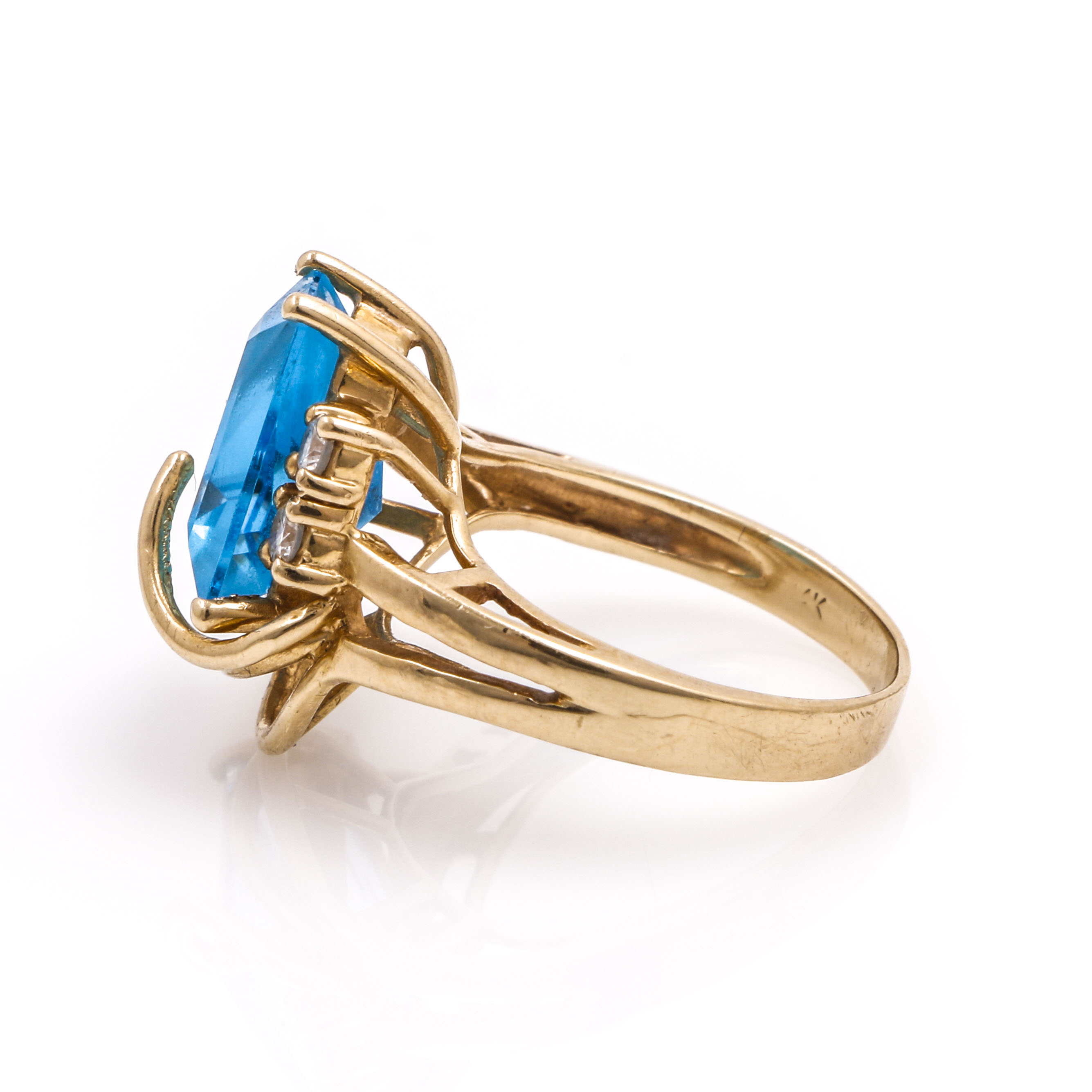 14K Yellow Gold Blue Topaz and Diamond Ring