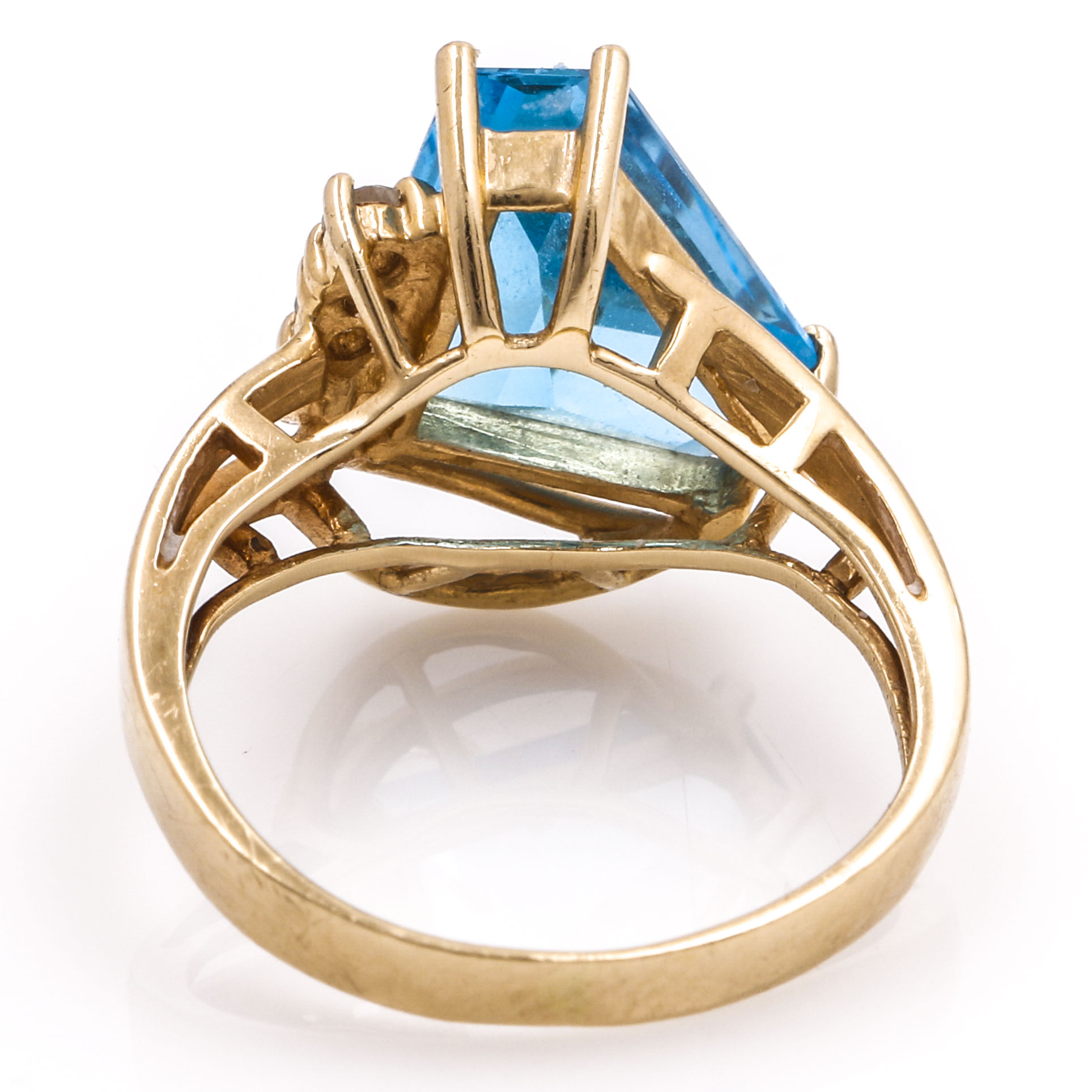 14K Yellow Gold Blue Topaz and Diamond Ring
