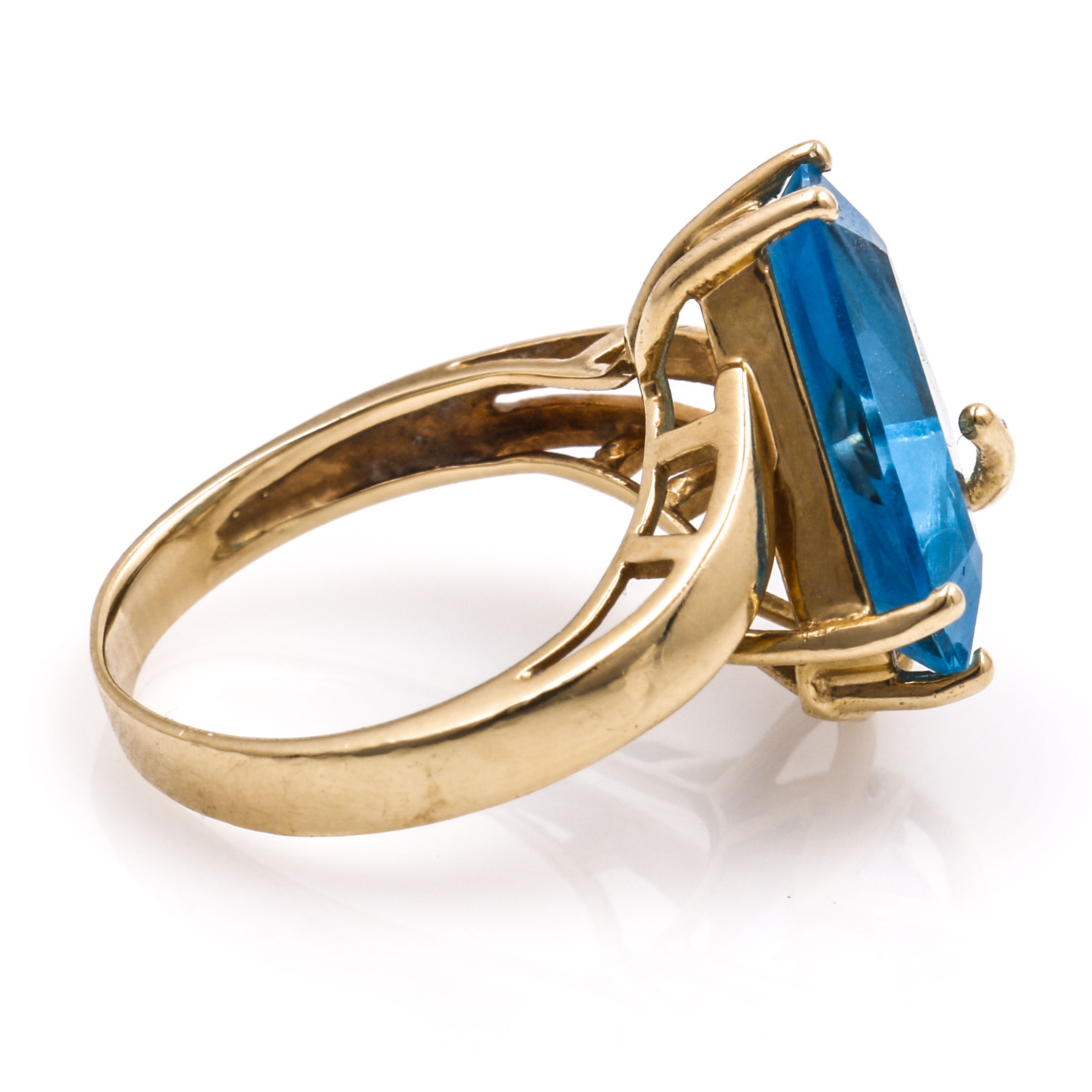 14K Yellow Gold Blue Topaz and Diamond Ring