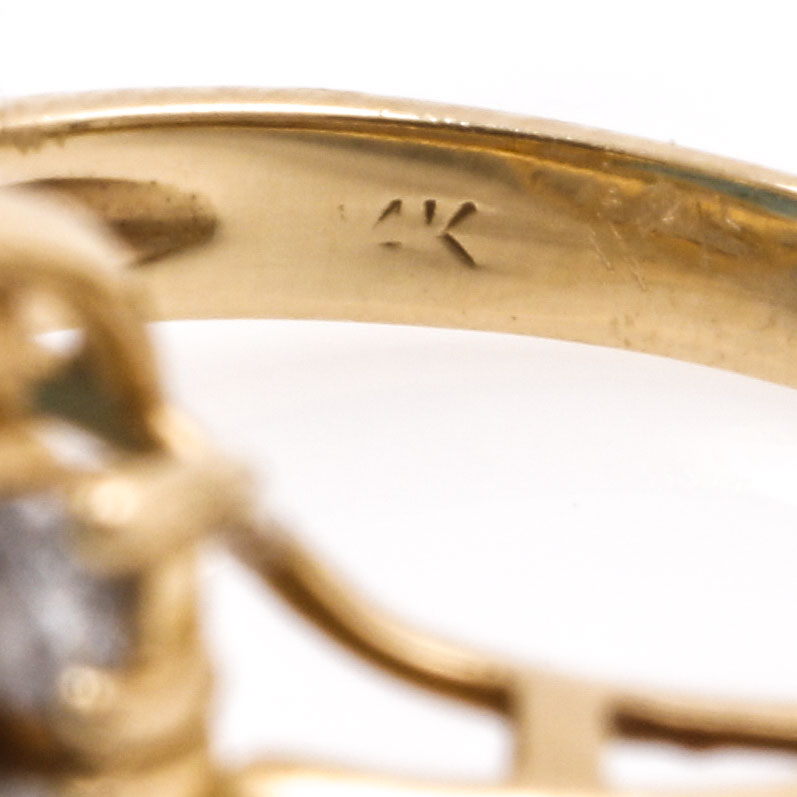 14K Yellow Gold Blue Topaz and Diamond Ring