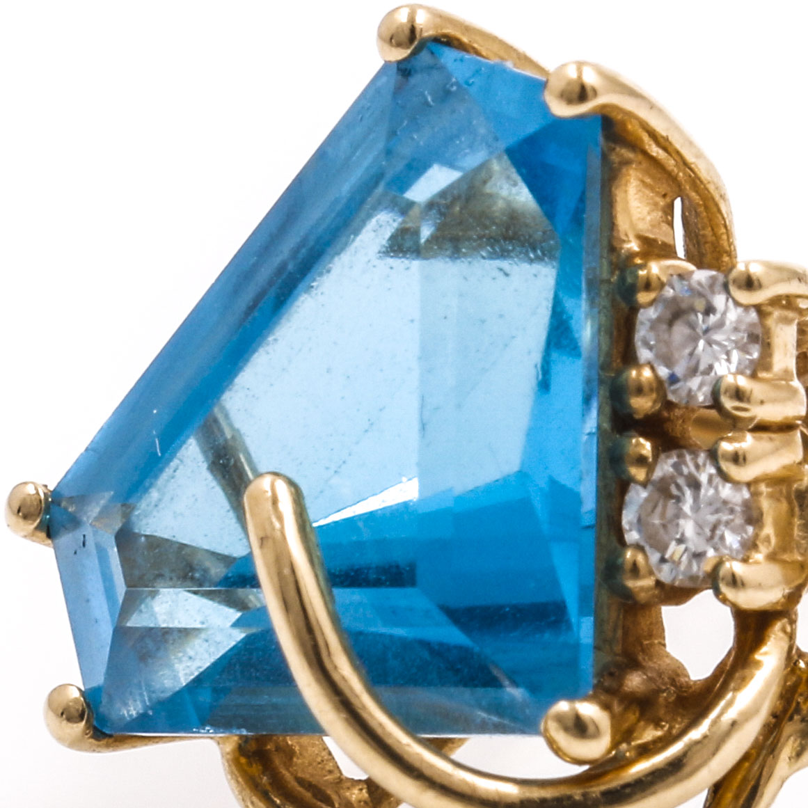 14K Yellow Gold Blue Topaz and Diamond Ring