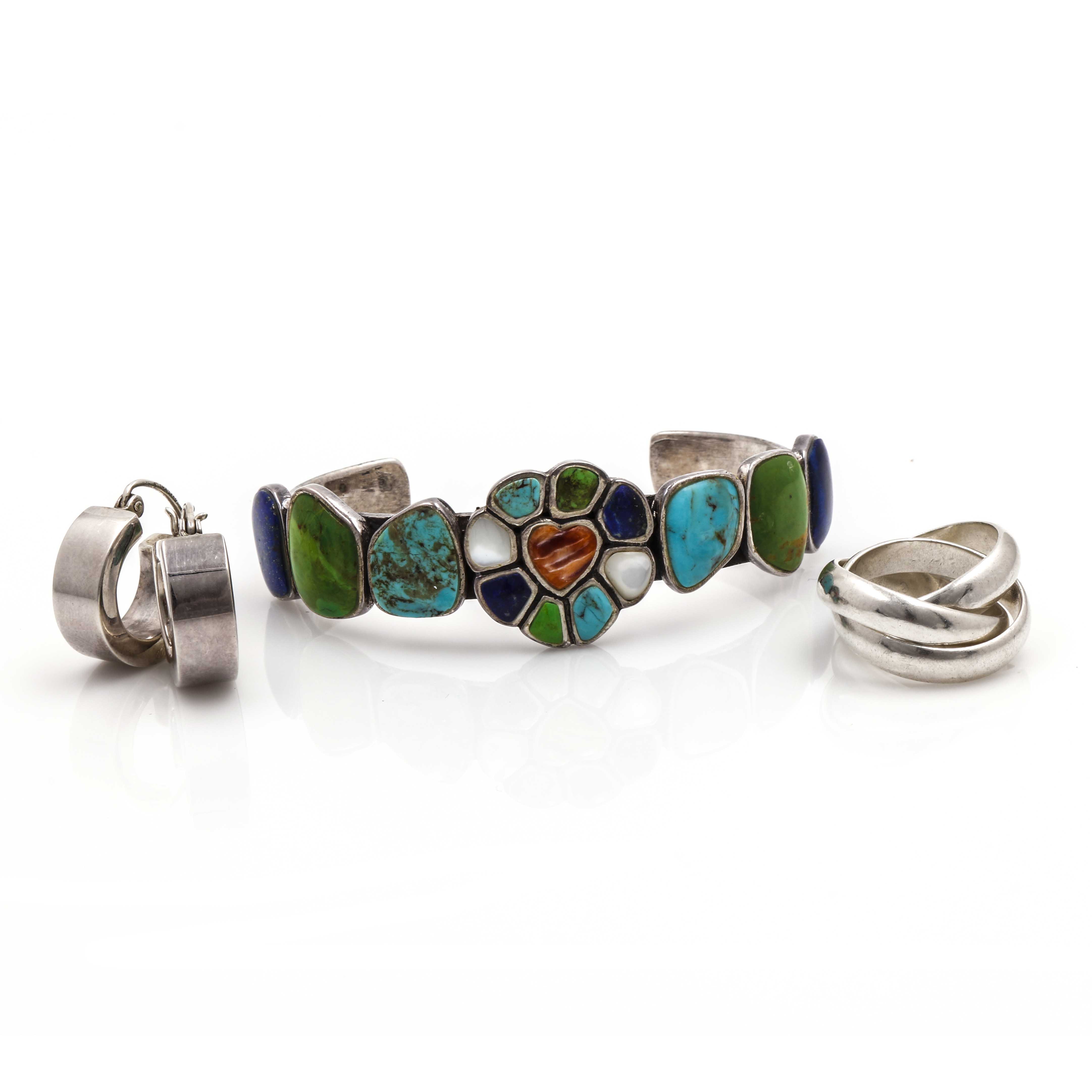Sterling Silver Bracelet, Ring, and Earrings