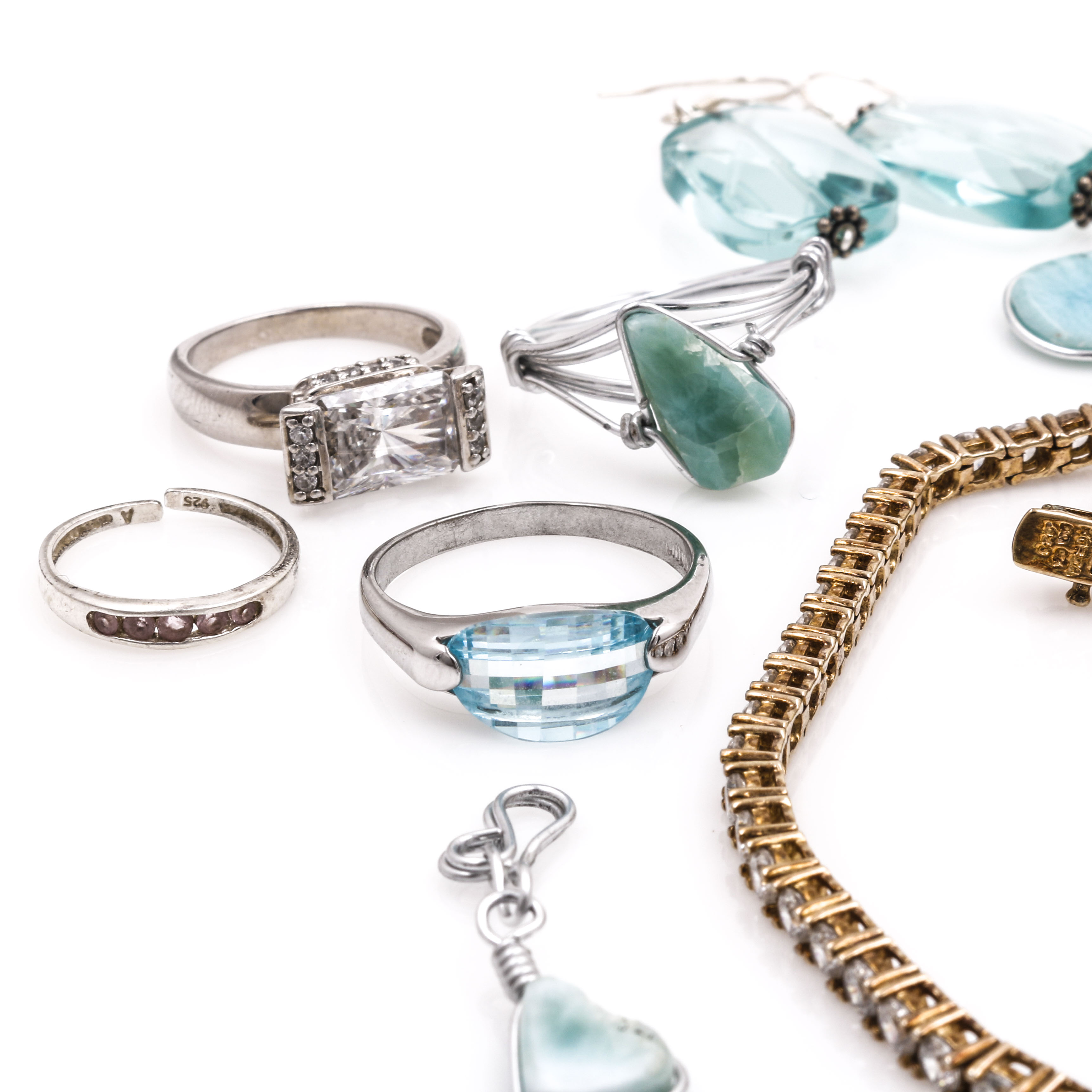 Sterling Silver Larimar and Cubic Zirconia Jewelry