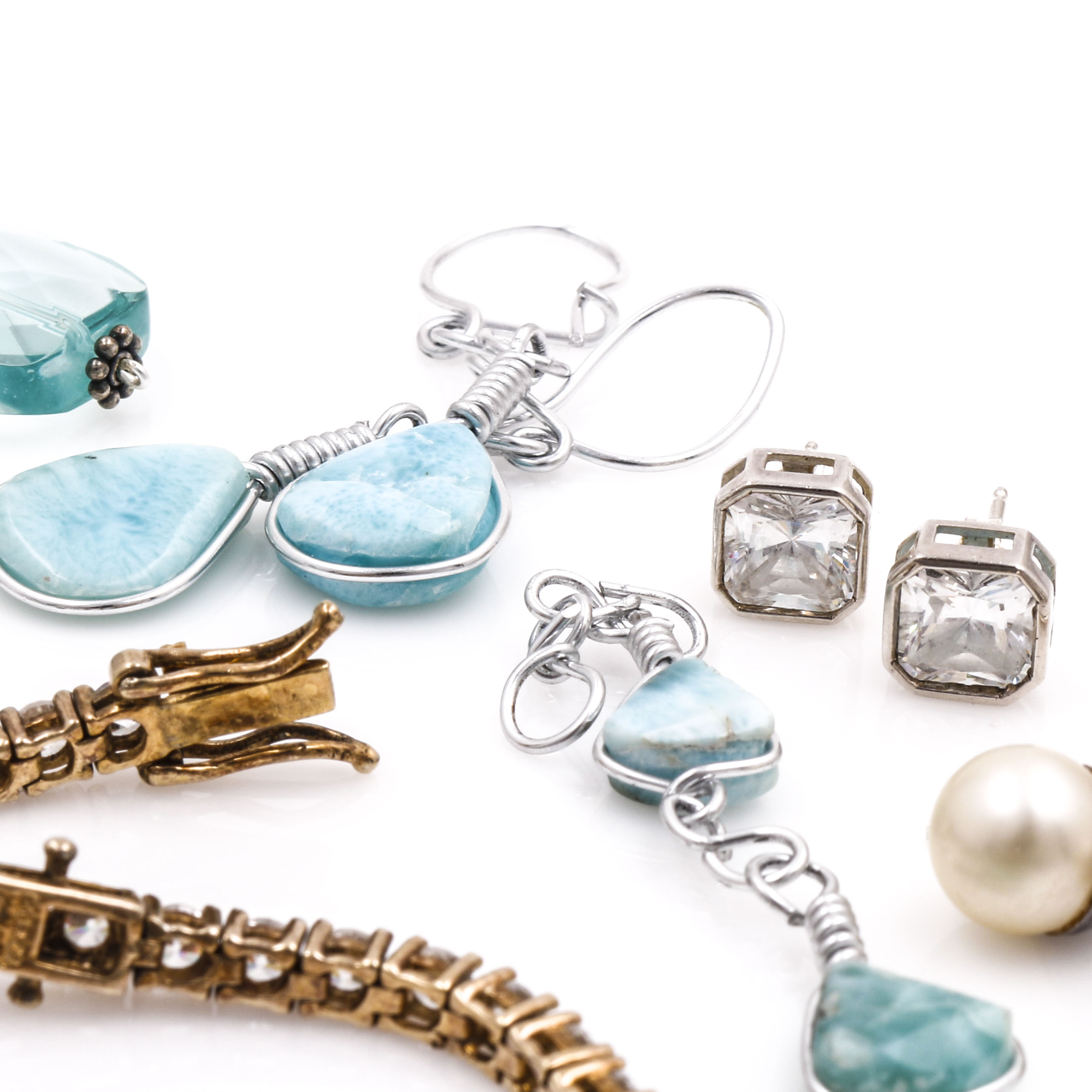 Sterling Silver Larimar and Cubic Zirconia Jewelry