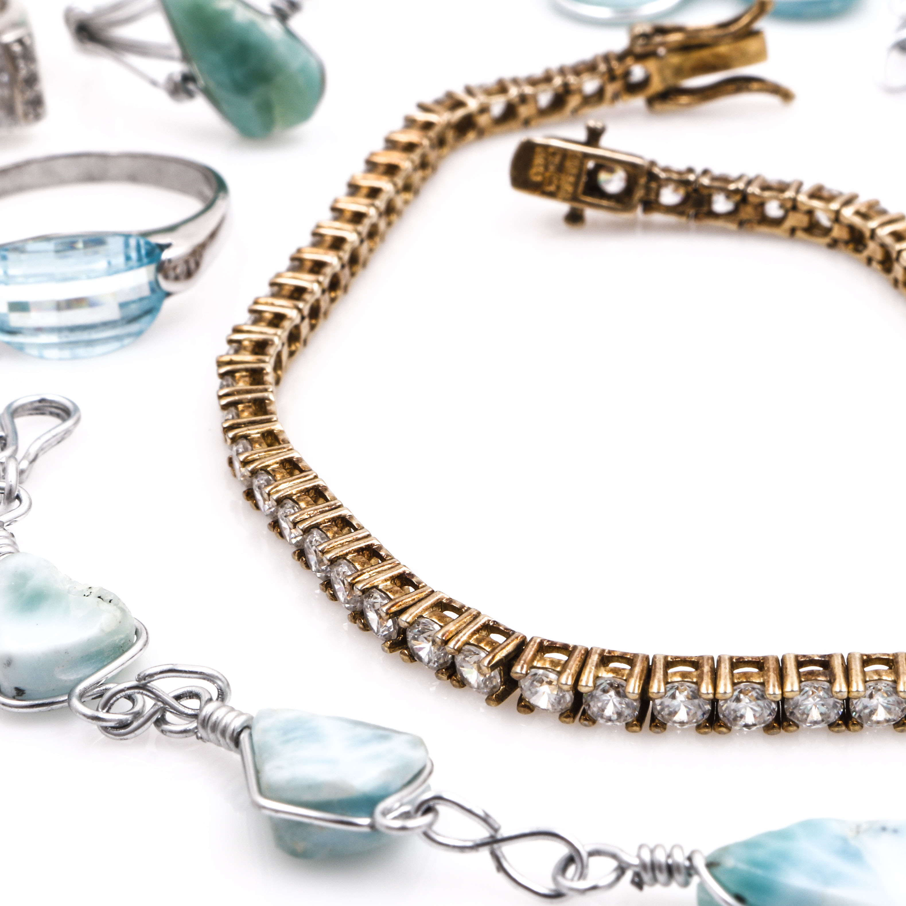 Sterling Silver Larimar and Cubic Zirconia Jewelry