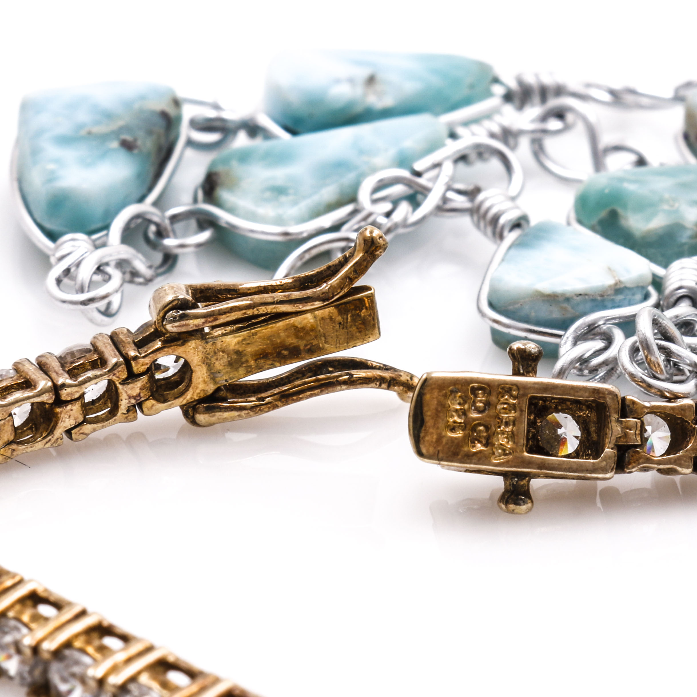 Sterling Silver Larimar and Cubic Zirconia Jewelry