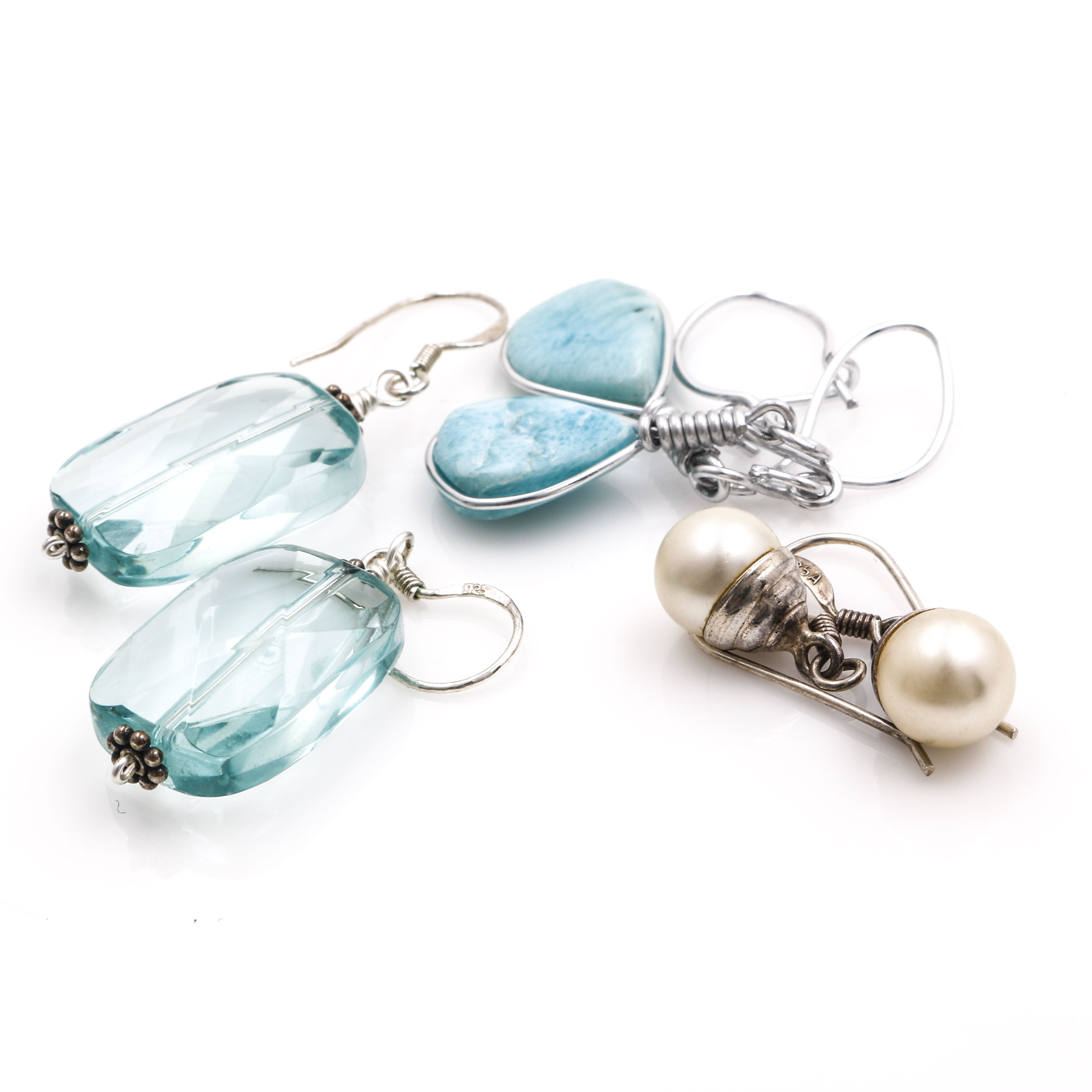 Sterling Silver Larimar and Cubic Zirconia Jewelry
