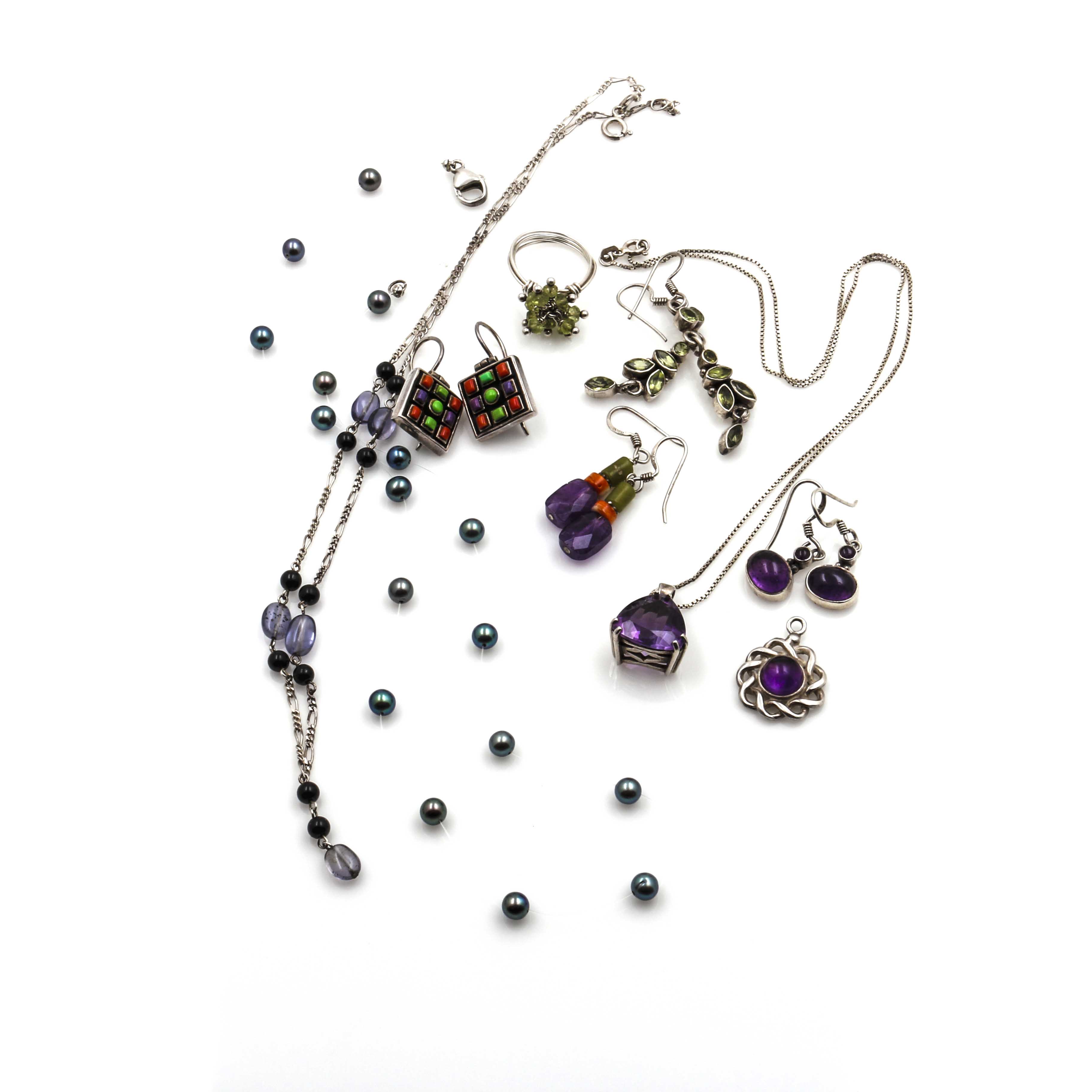 Sterling Silver Gemstone Necklaces and Earrings
