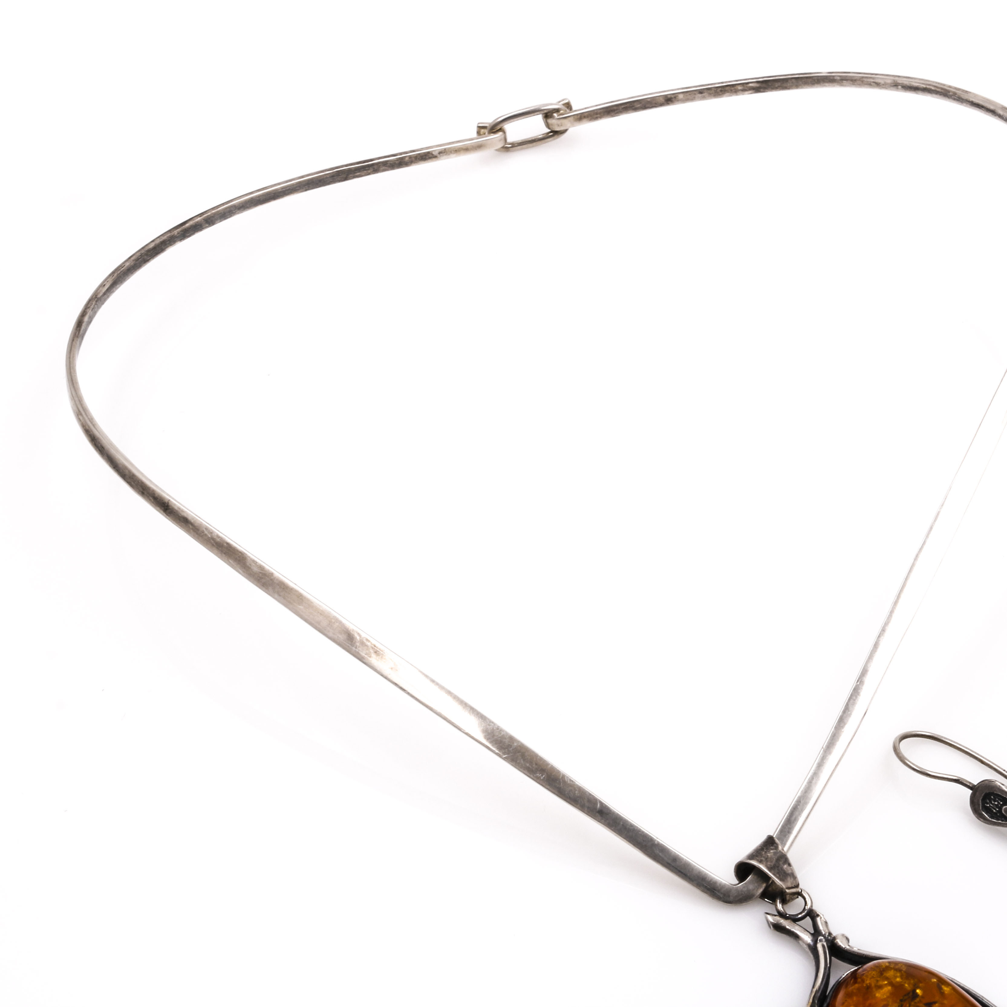 Sterling Silver Amber Necklace and Earrings