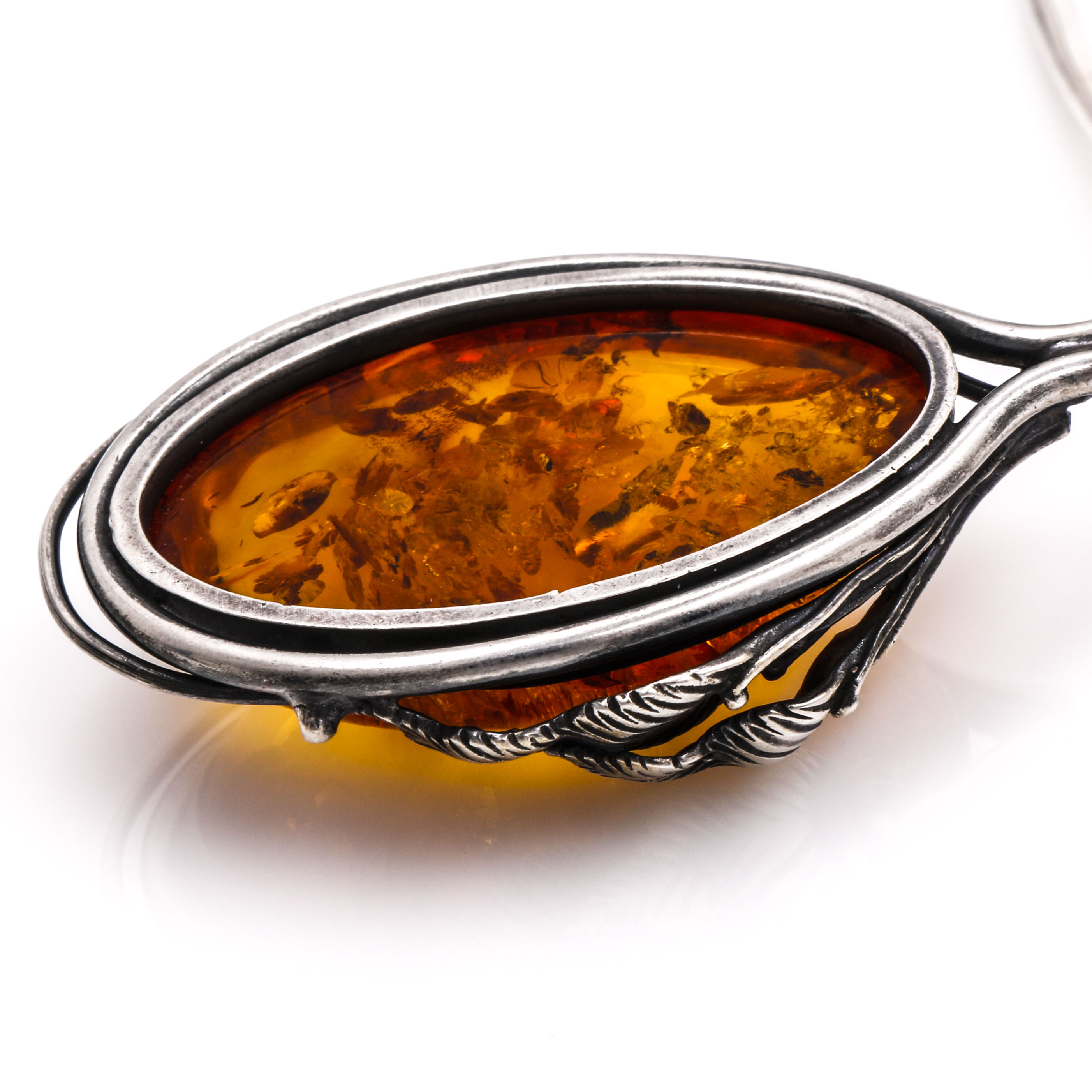 Sterling Silver Amber Necklace and Earrings