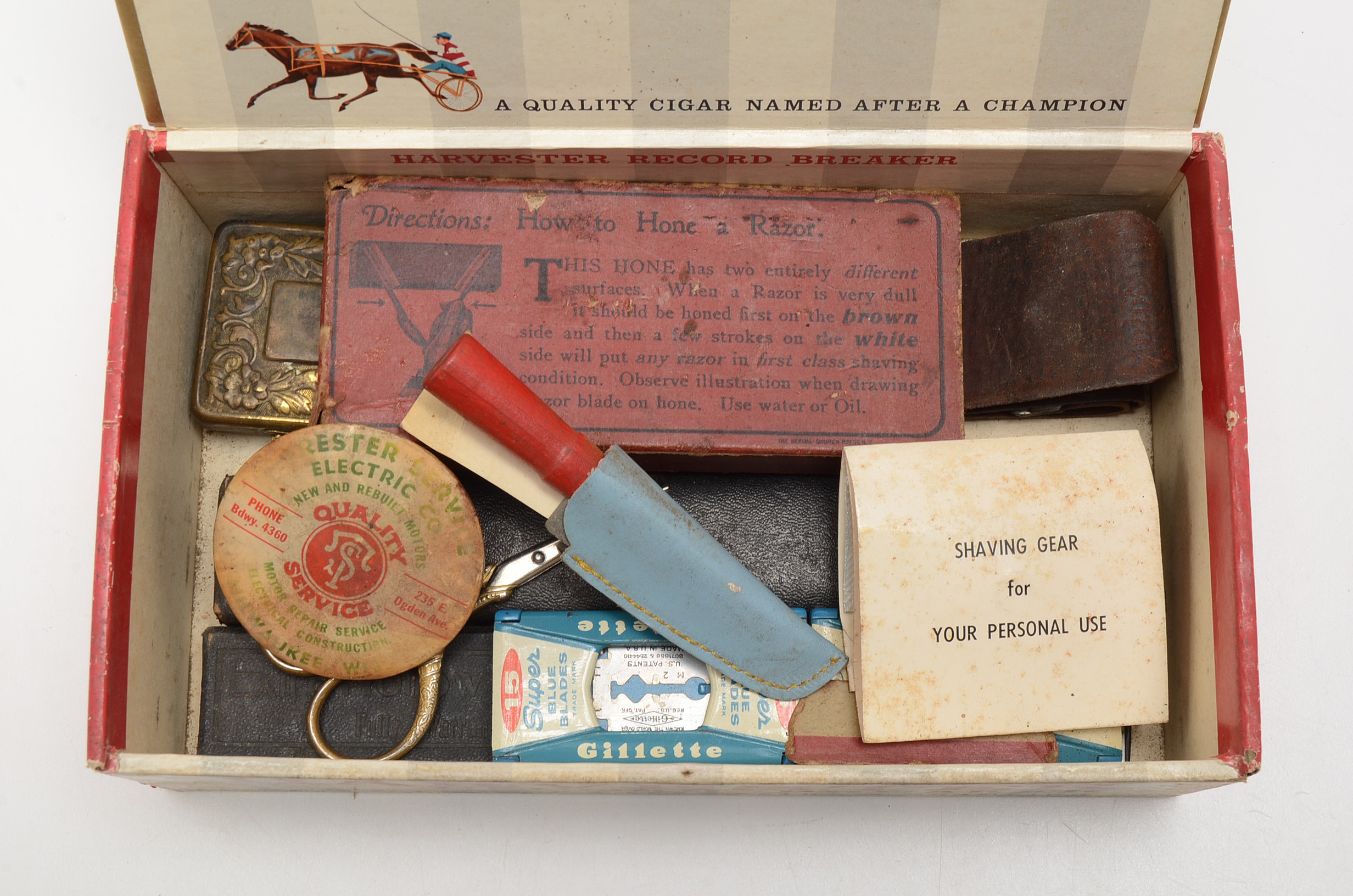 Four Vintage Cigar Boxes with Varied Items