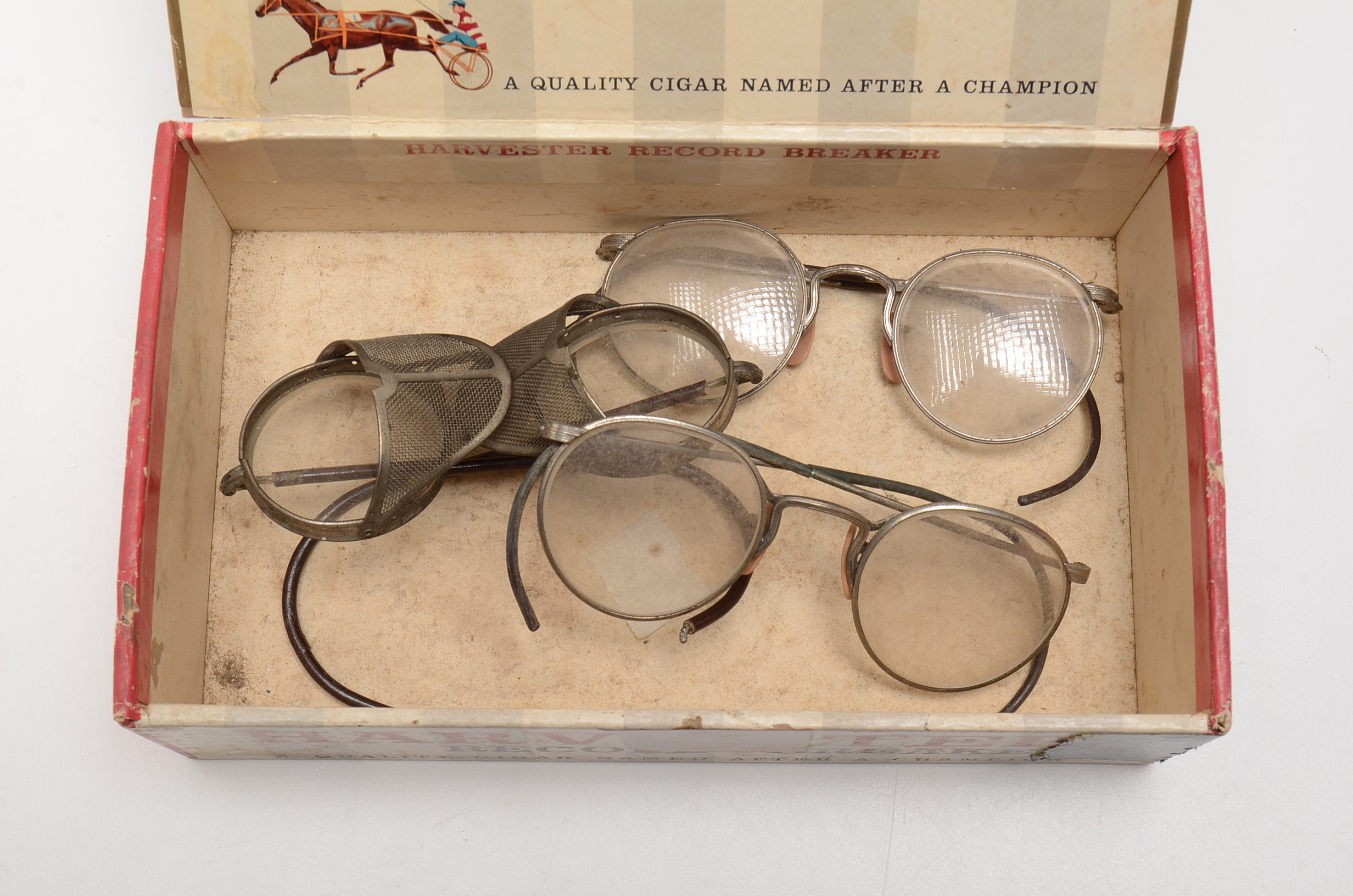 Four Vintage Cigar Boxes with Varied Items