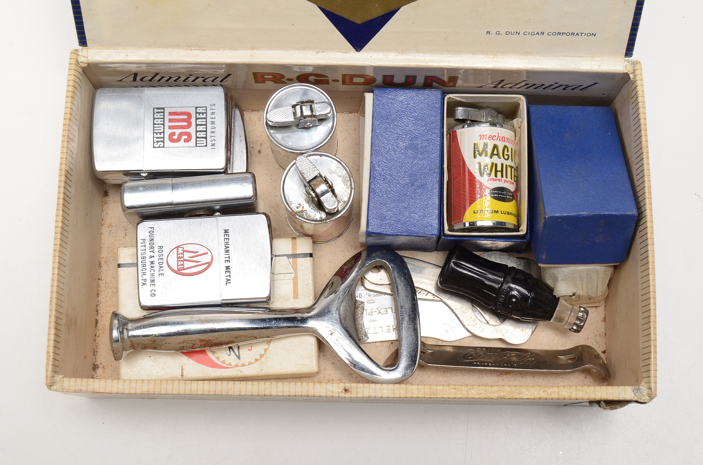 Four Vintage Cigar Boxes with Varied Items