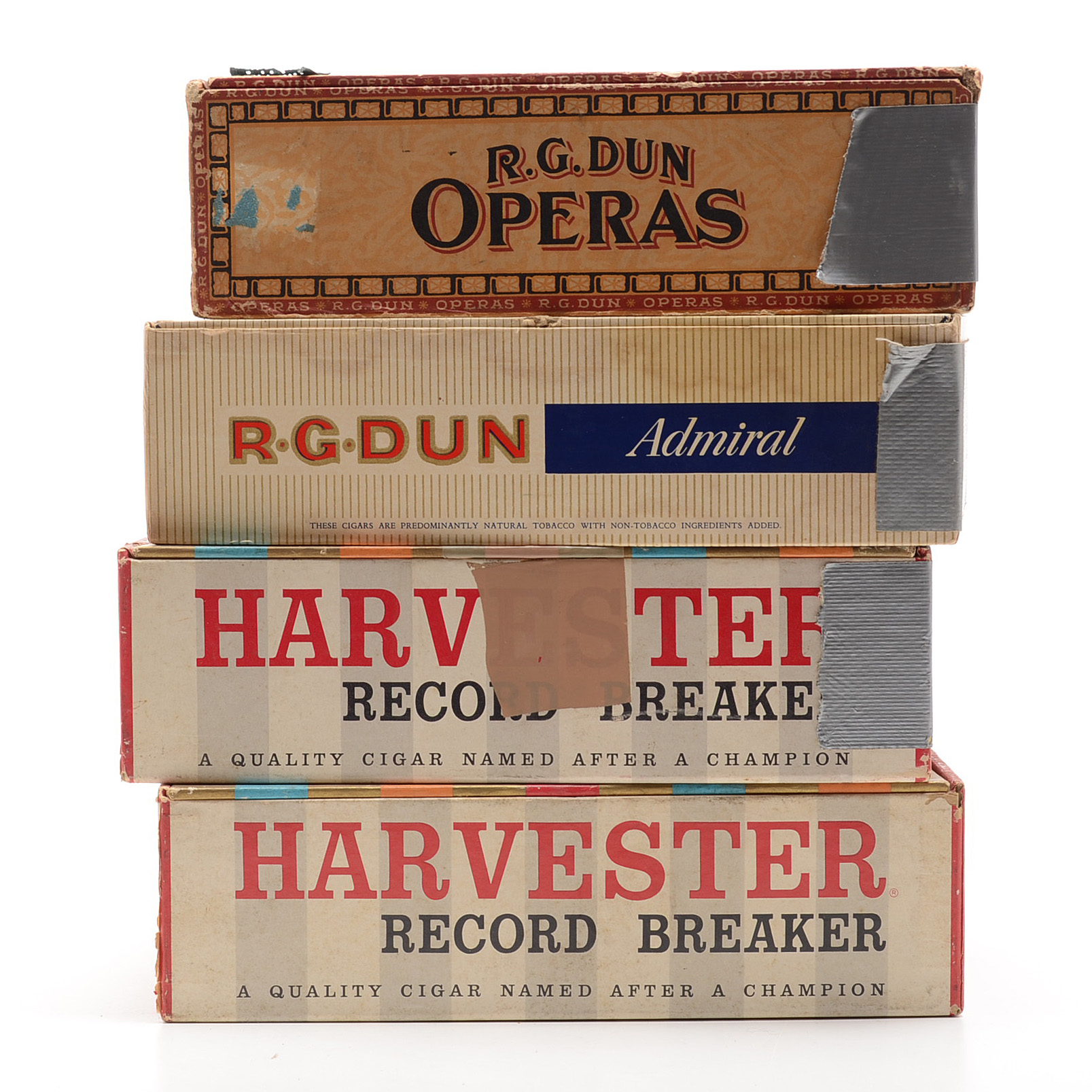 Four Vintage Cigar Boxes with Varied Items