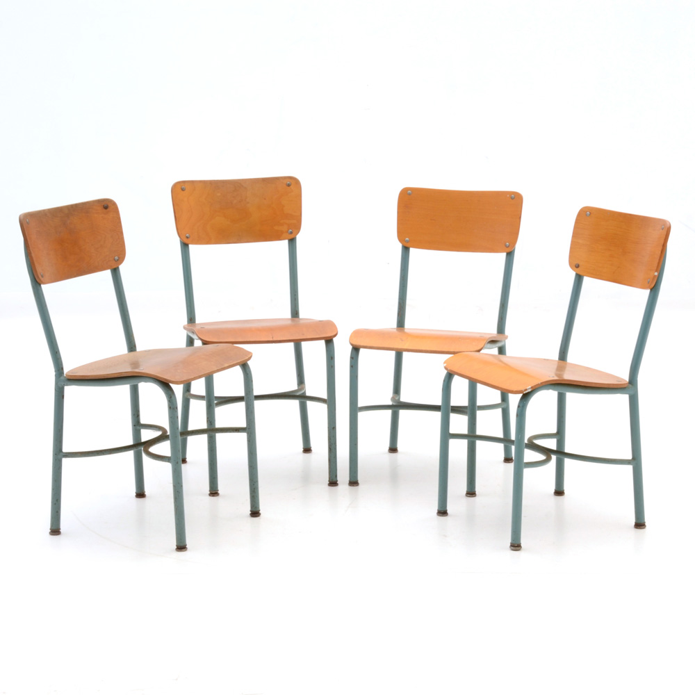 Set of Four Laminated Birch School Chairs