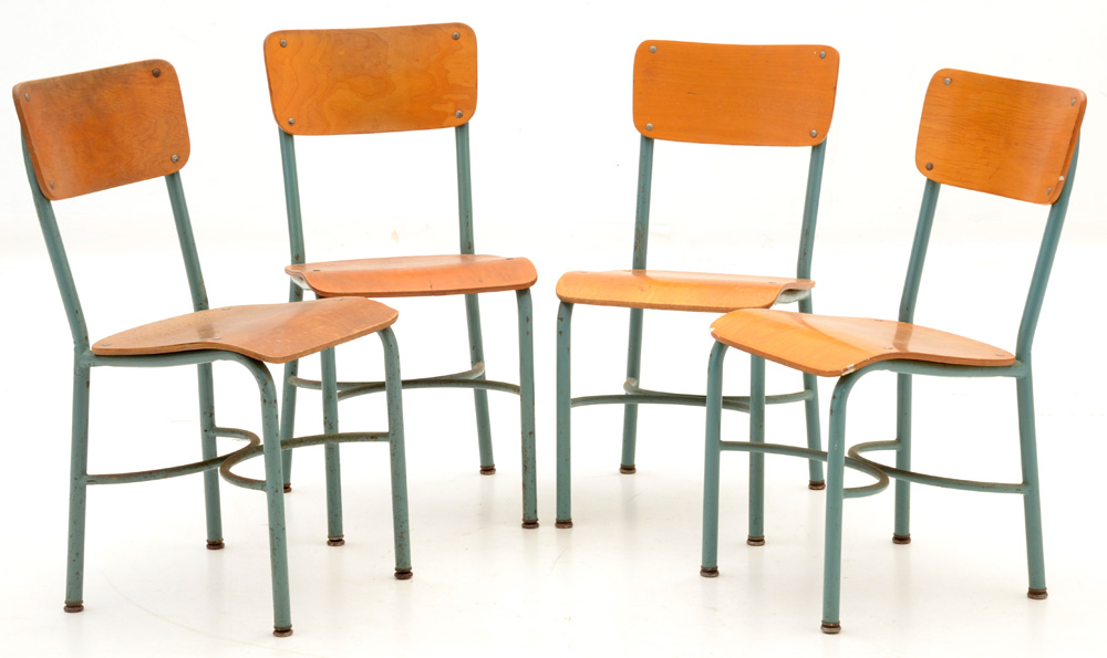 Set of Four Laminated Birch School Chairs